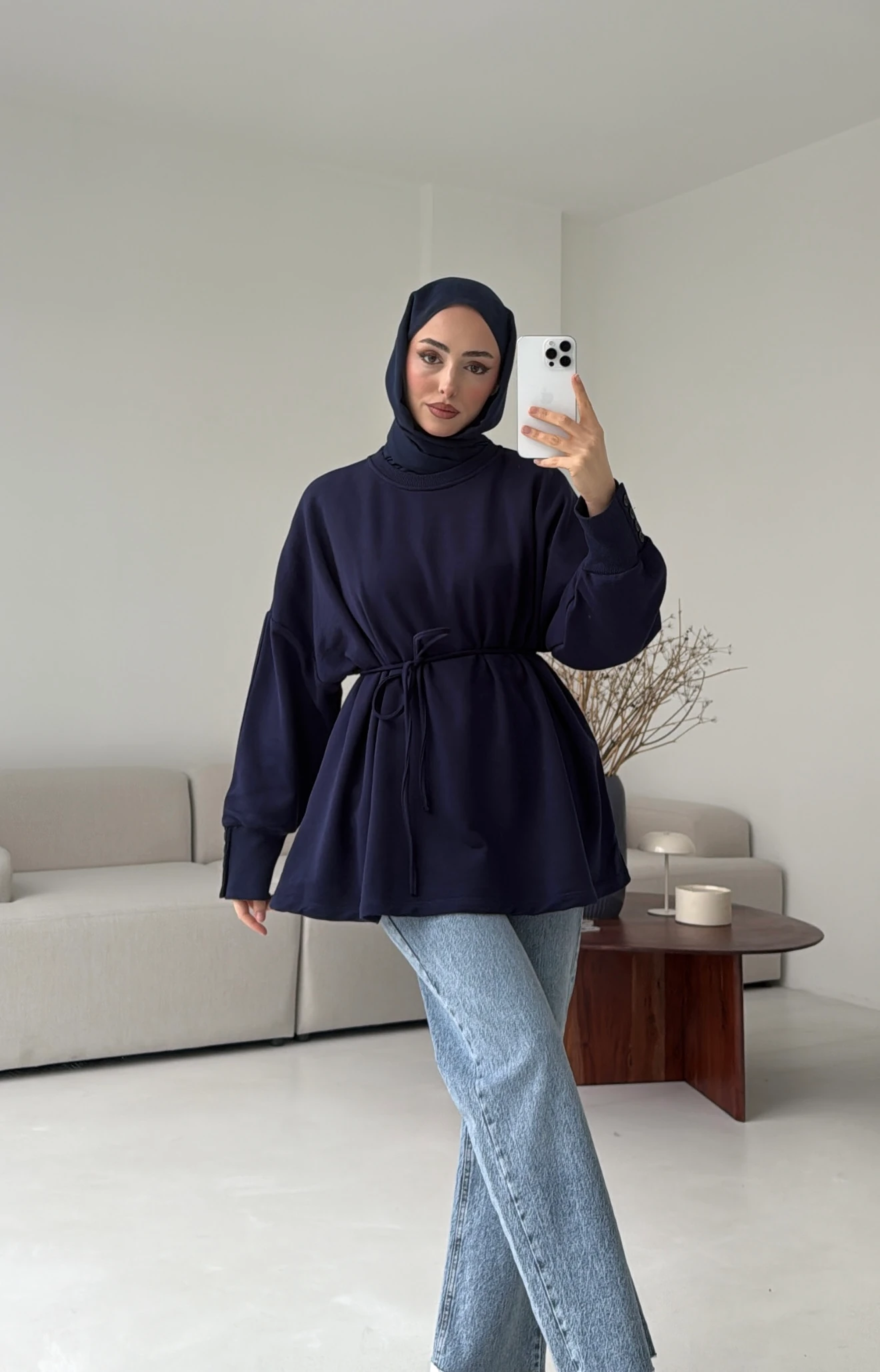 Manşeti Düğme Detay Swearshirt Lacivert