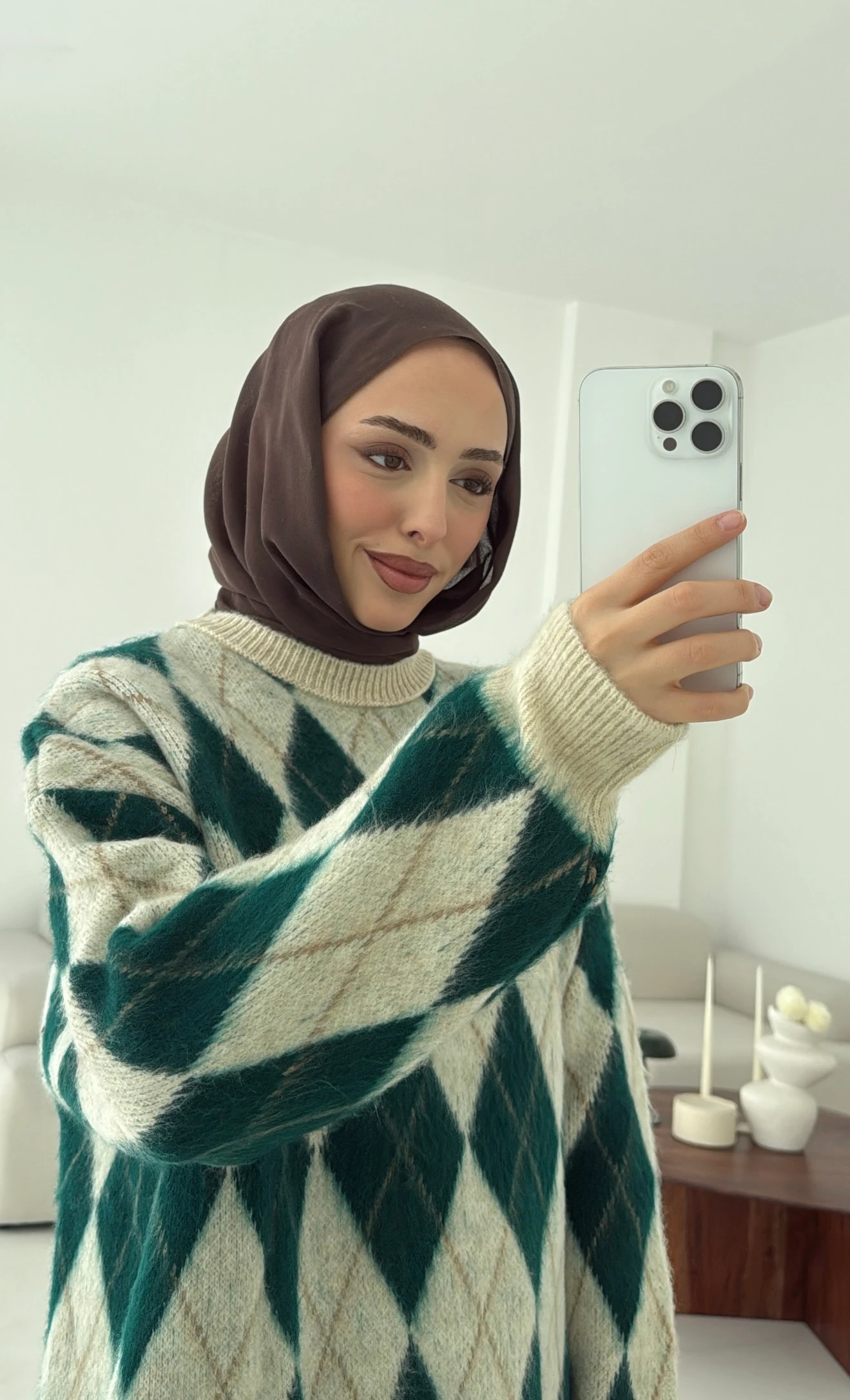 Baklava Desen Şardonlu Kazak Yeşil