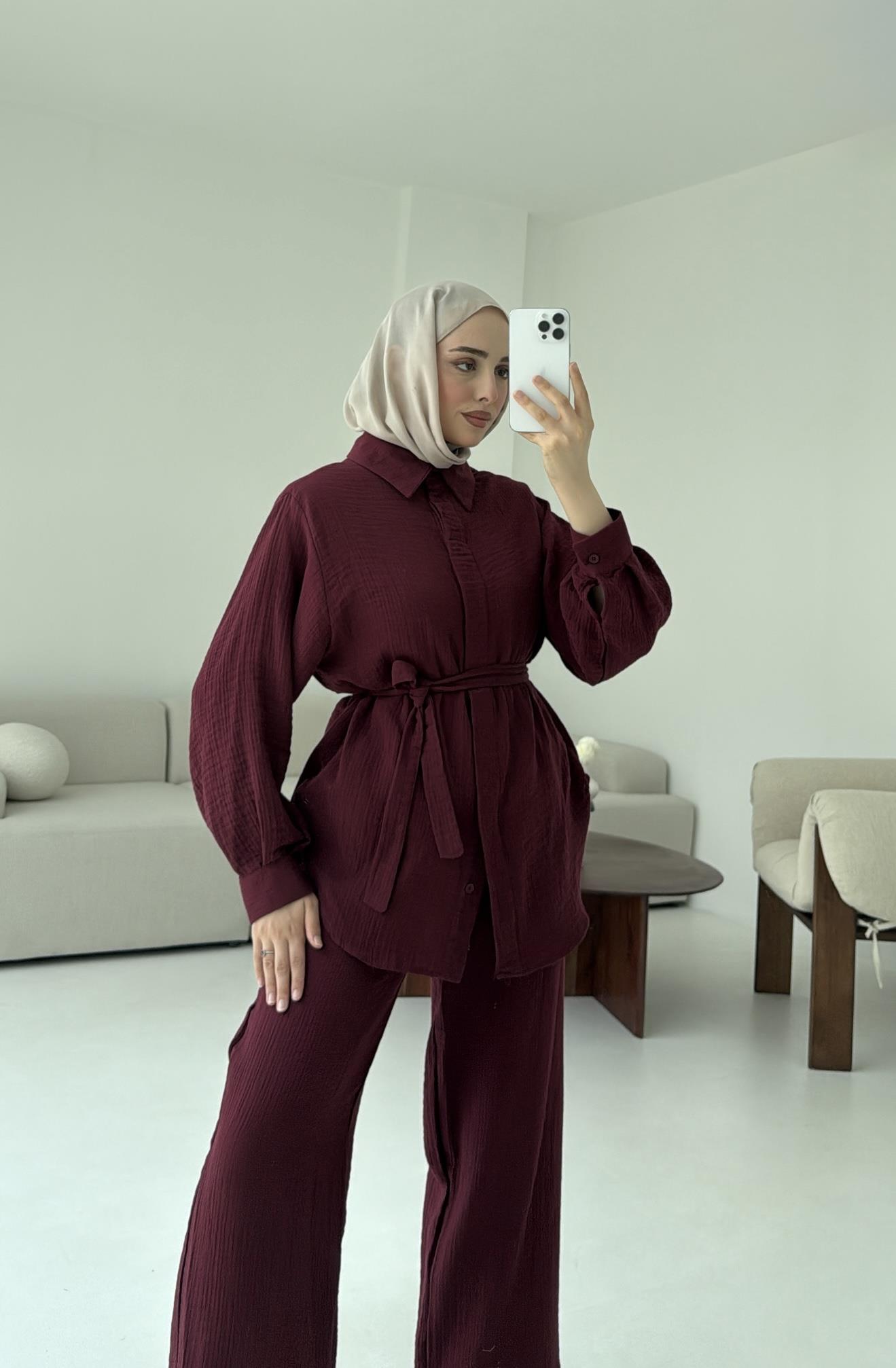 Müslin Gömleklİ Takım Bordo
