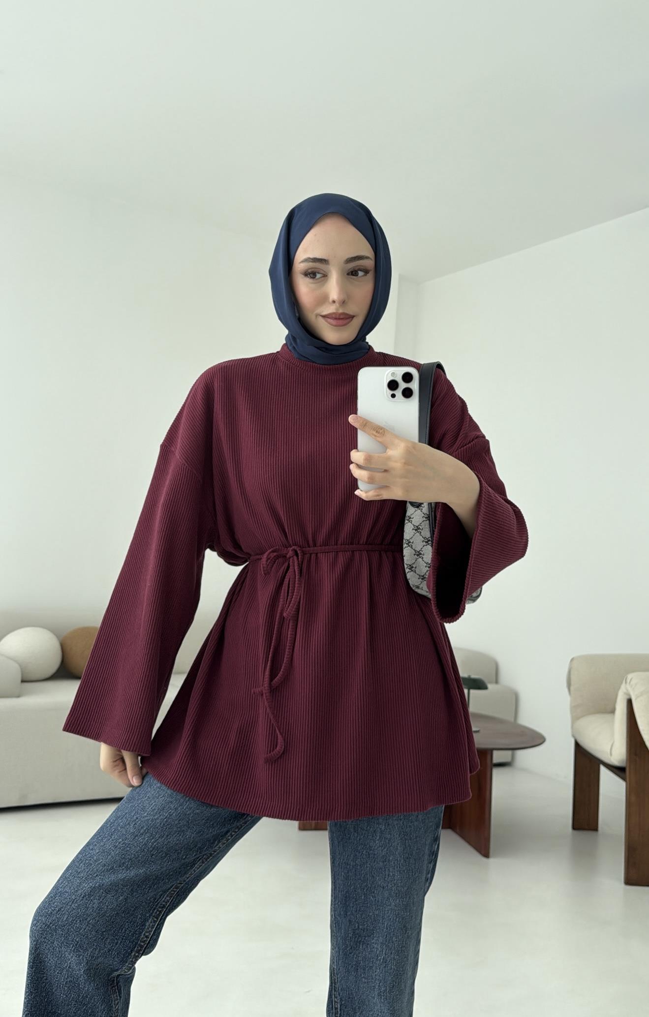 Biyeli Kaşkorse Tunik  Bordo