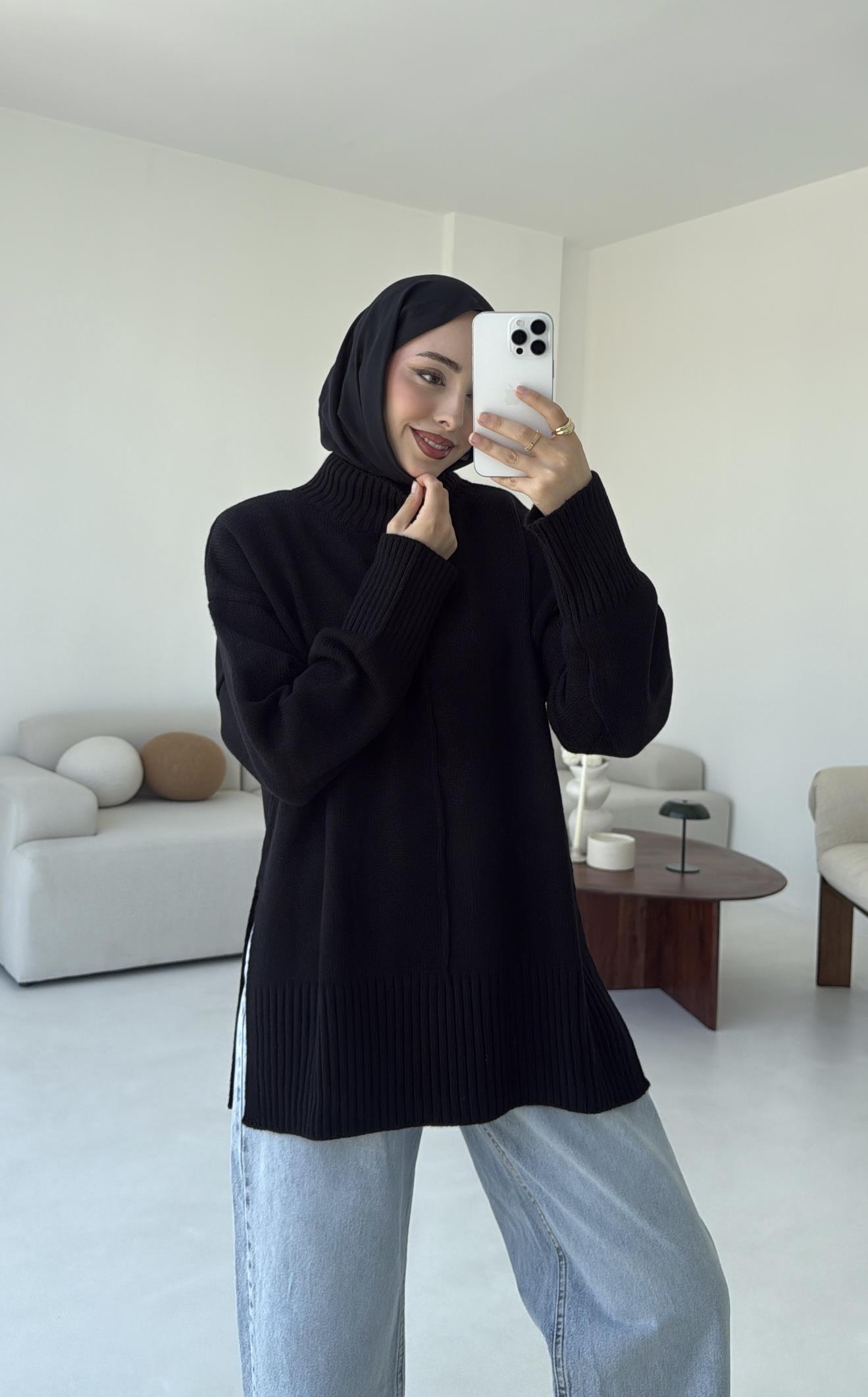 Tek Yaka Triko Kazak Siyah