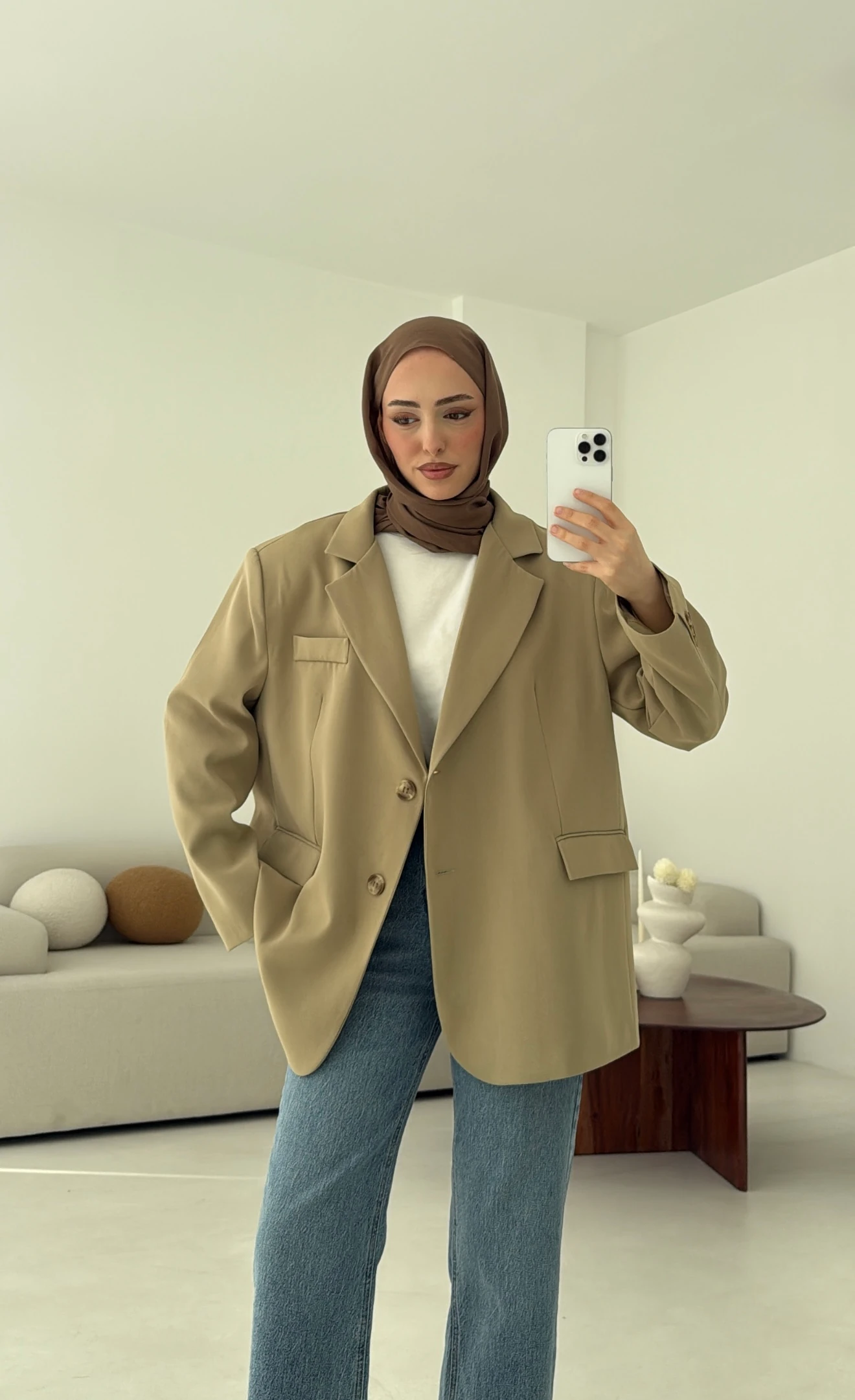 Çift Dügmeli Oversize Blazer Ceket Olive
