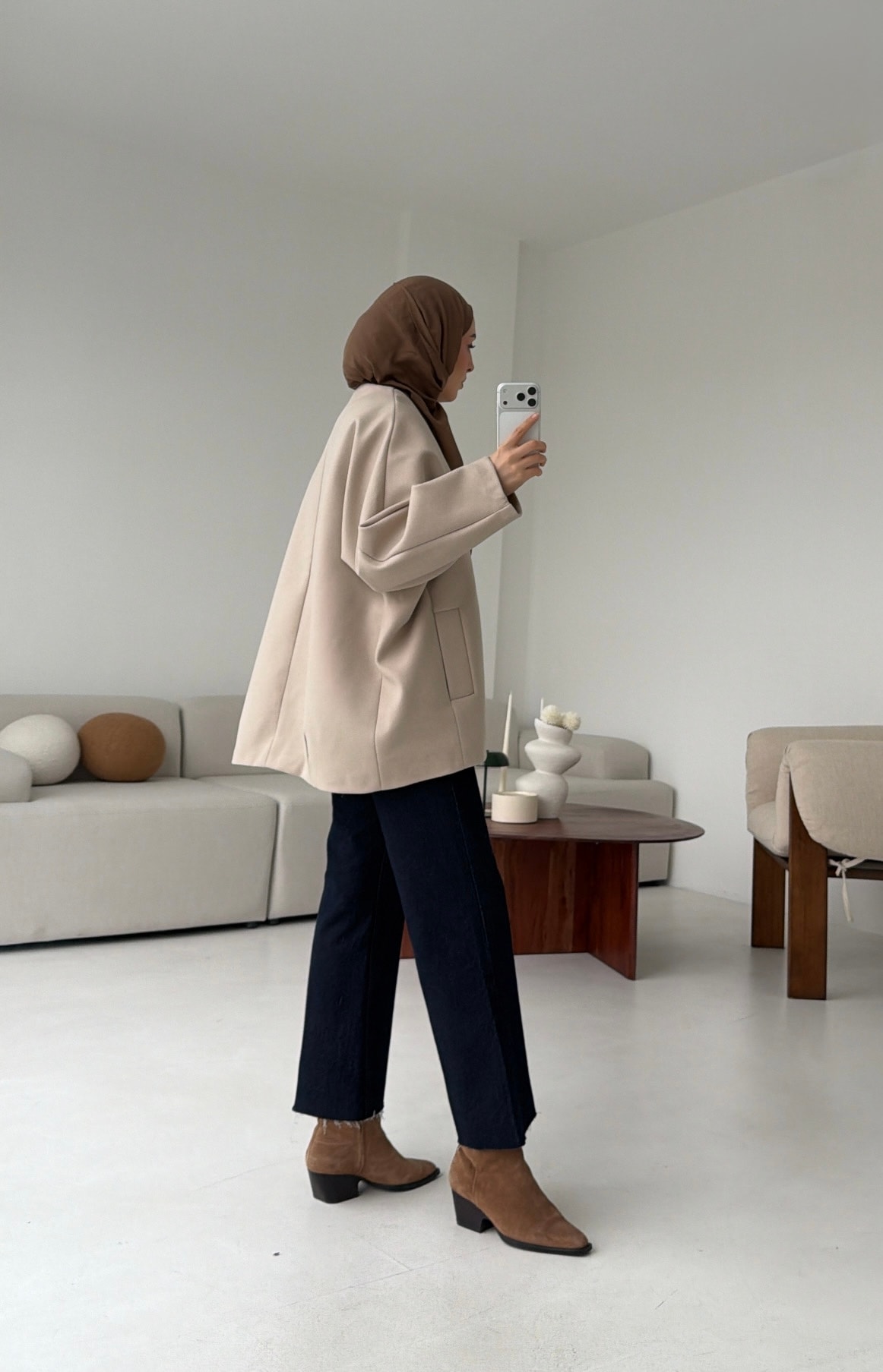 Soft Oversize Kaşe Kaban Taş