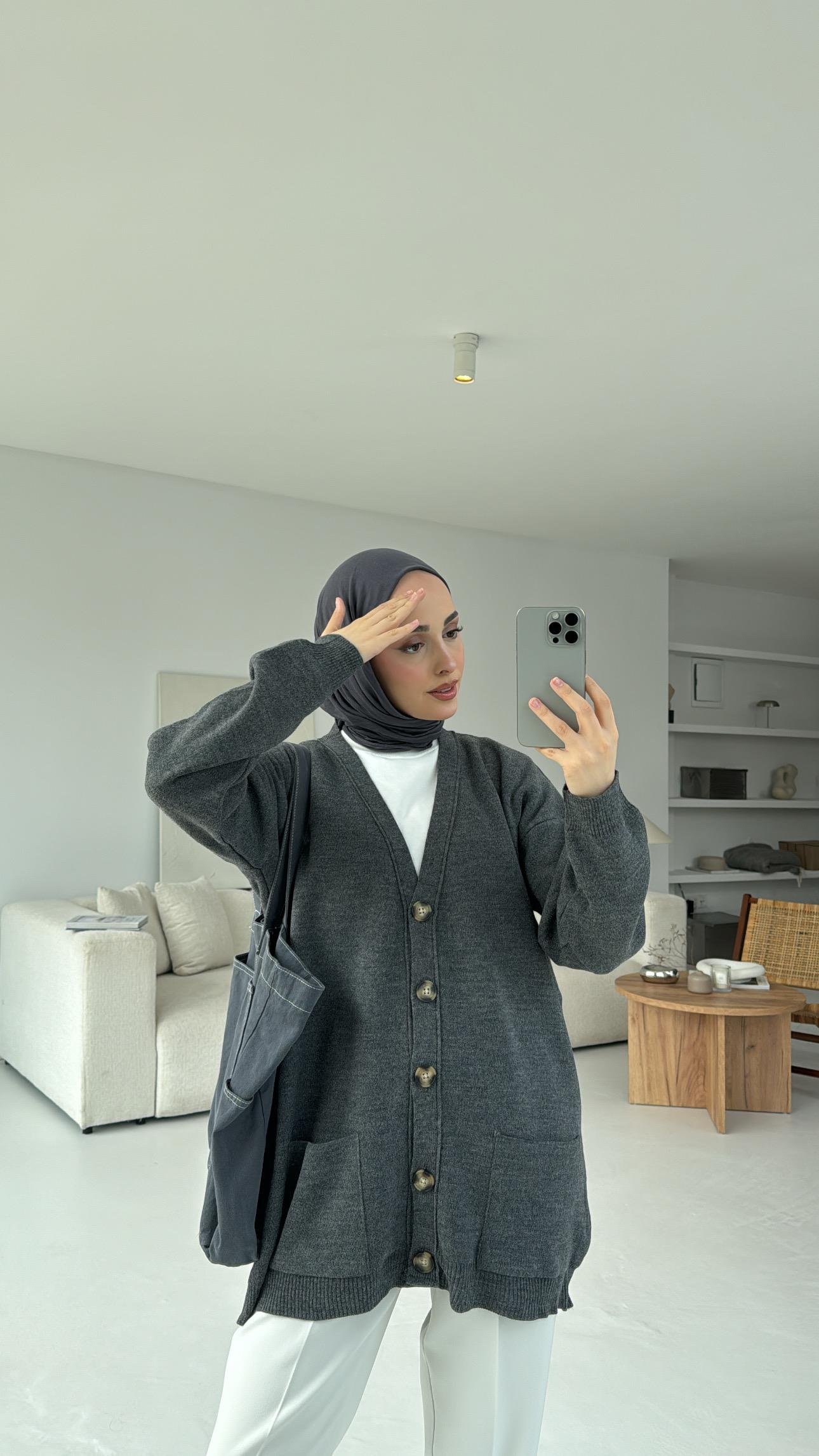 Cepli Triko Hırka Gri