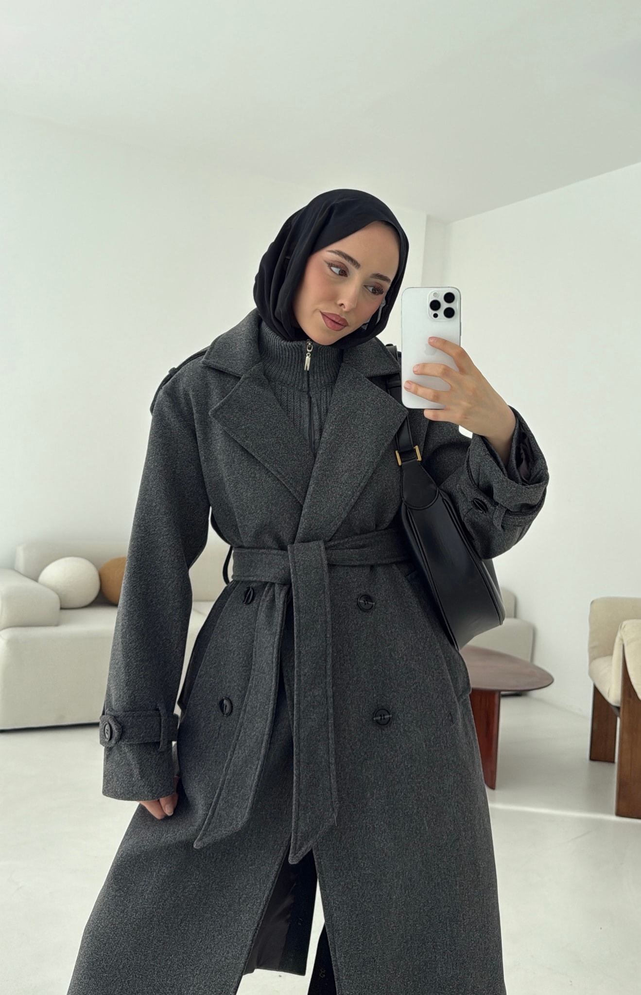 Premium Uzun Kaşe Kaban Antrasit