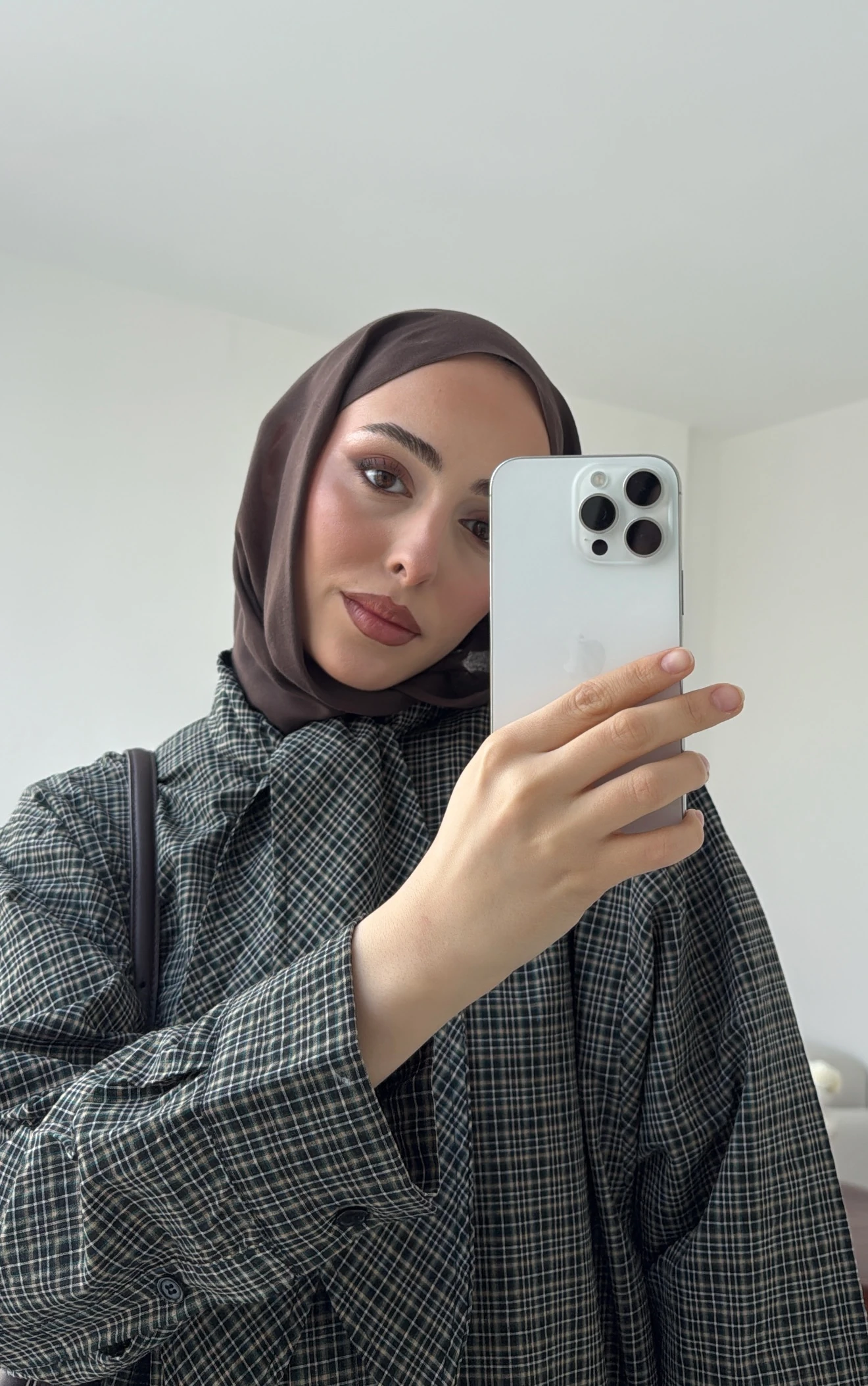 Fular Detay Ekose Gömlek Haki/Kahve