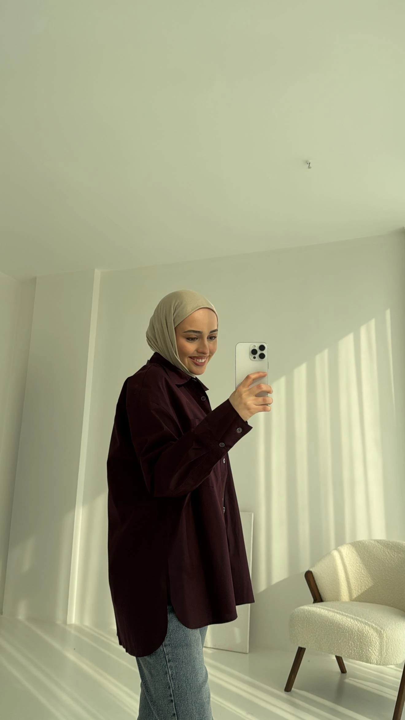 Tek Cepli Poplin Gömlek Bordo