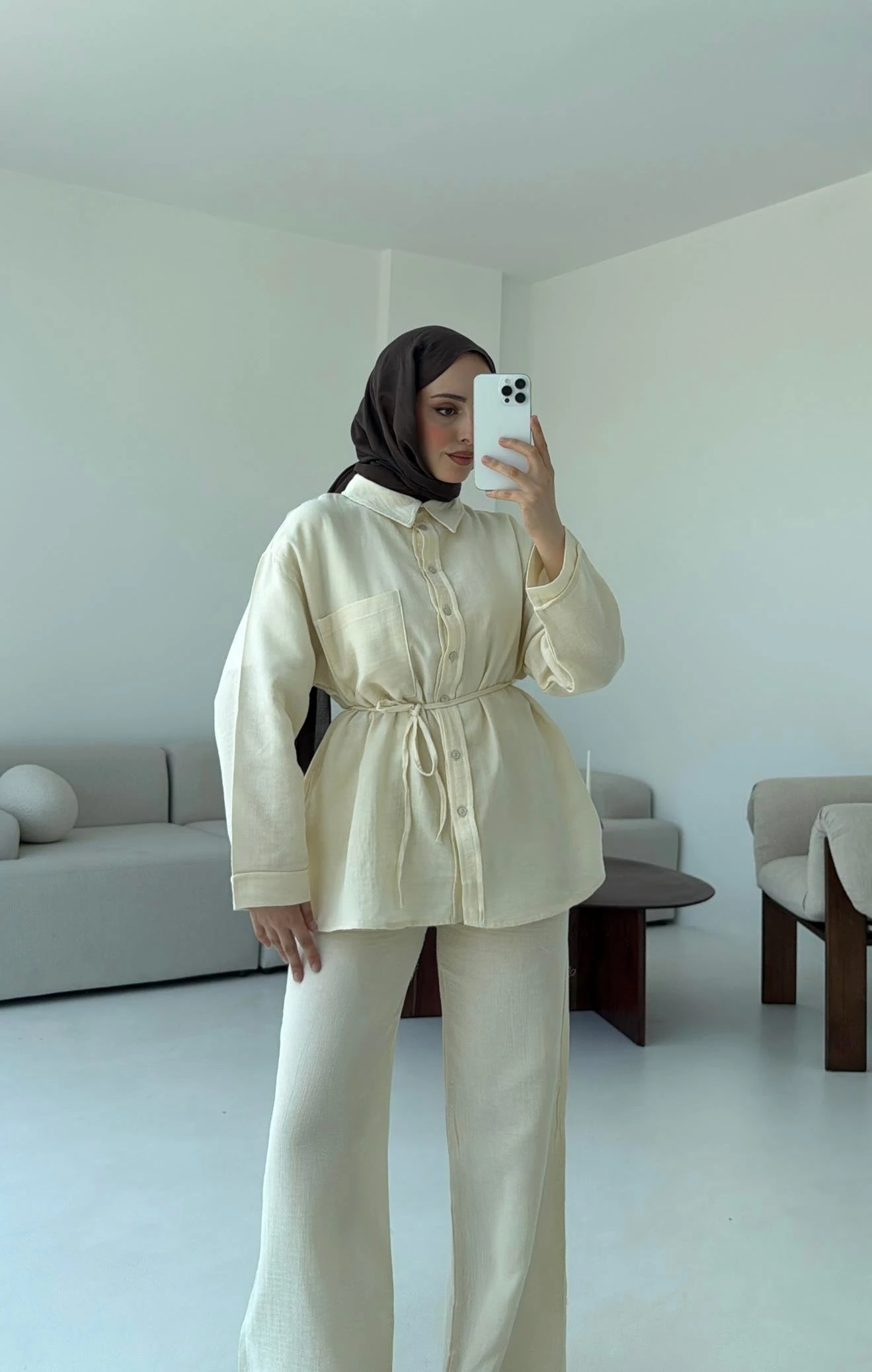 Müslin Pantolon Takım Bej