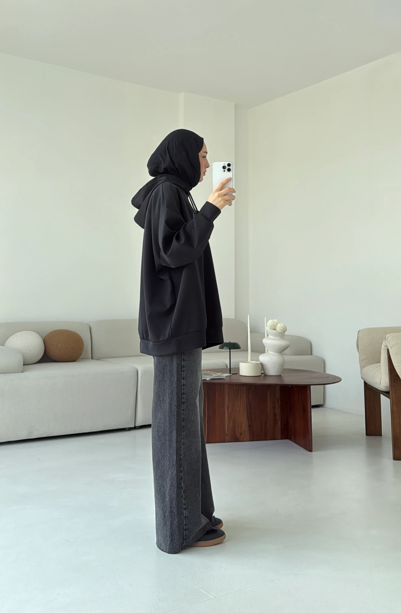 İki İplik Kapşonlu Sweat Siyah