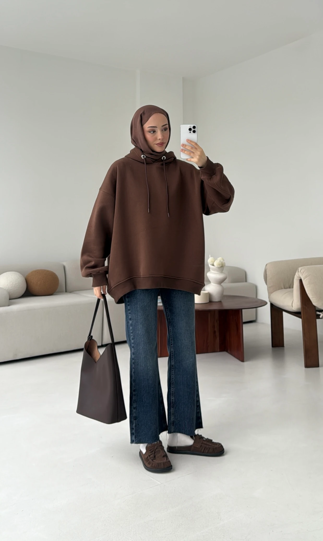 Kolu Pile Detay Oversize Sweatshirt Kahve