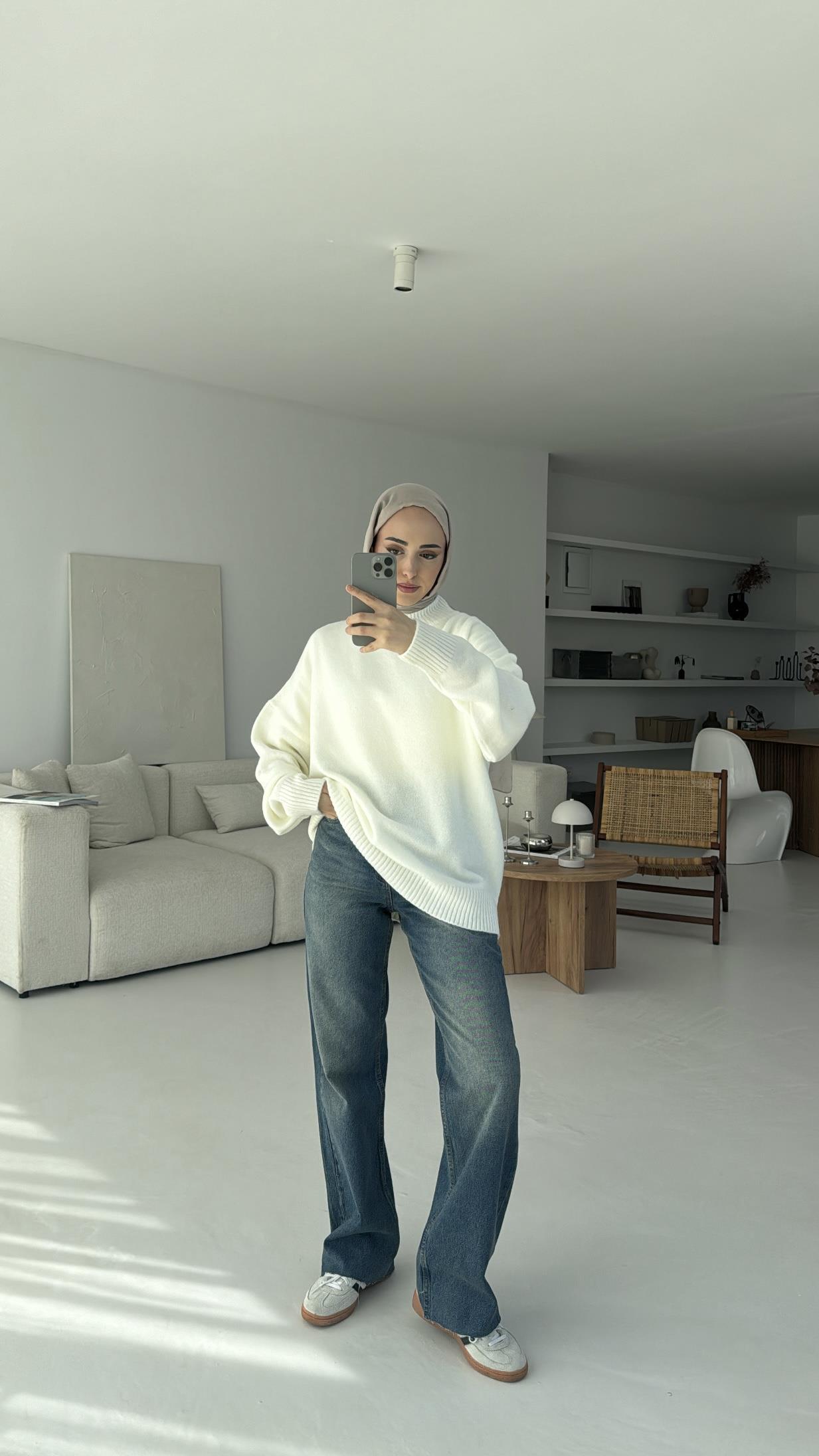 Yumuşak Triko Kazak Ekru