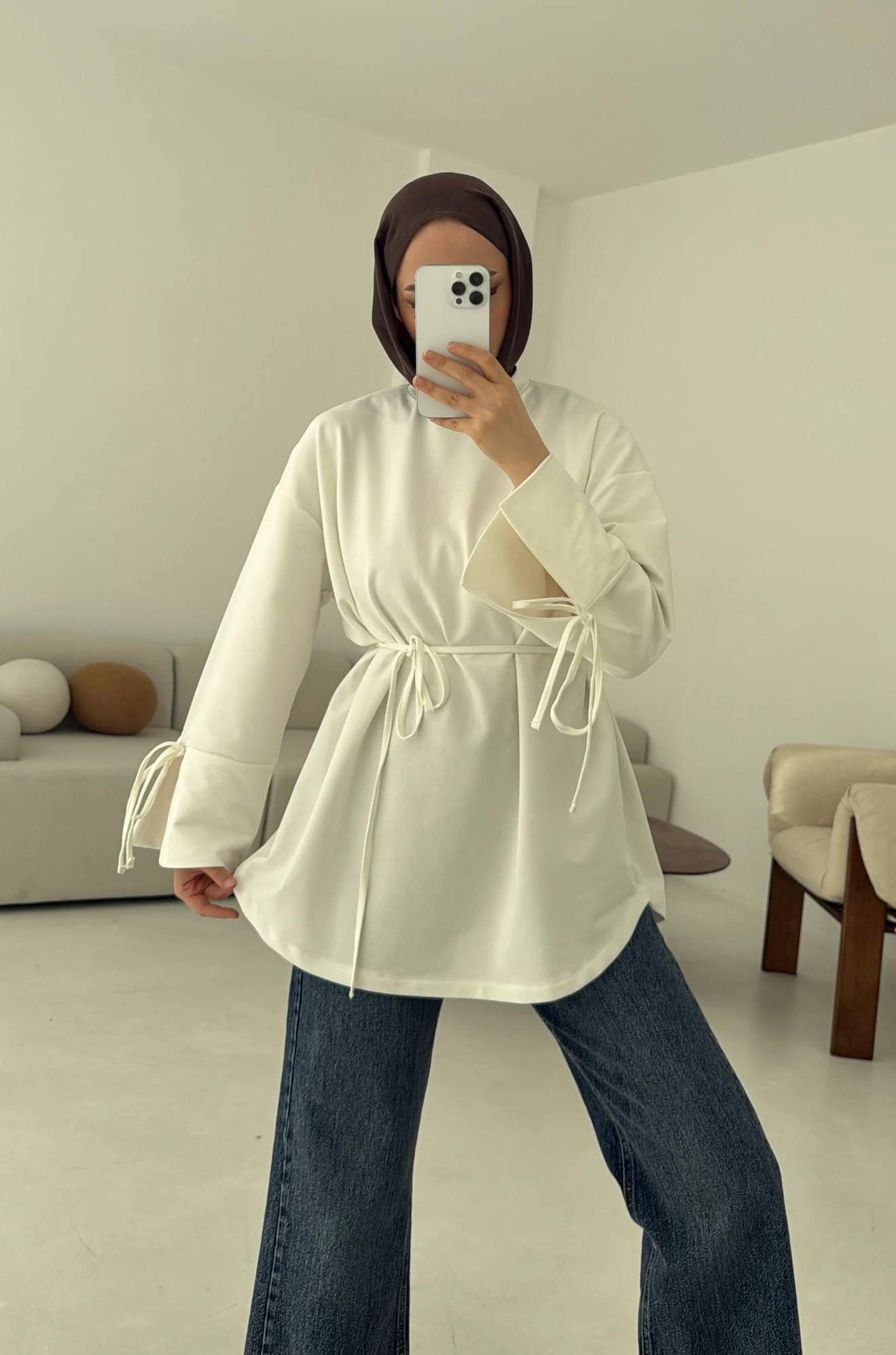 Manşeti Yırtmaçlı Sweat Ekru Antrasit