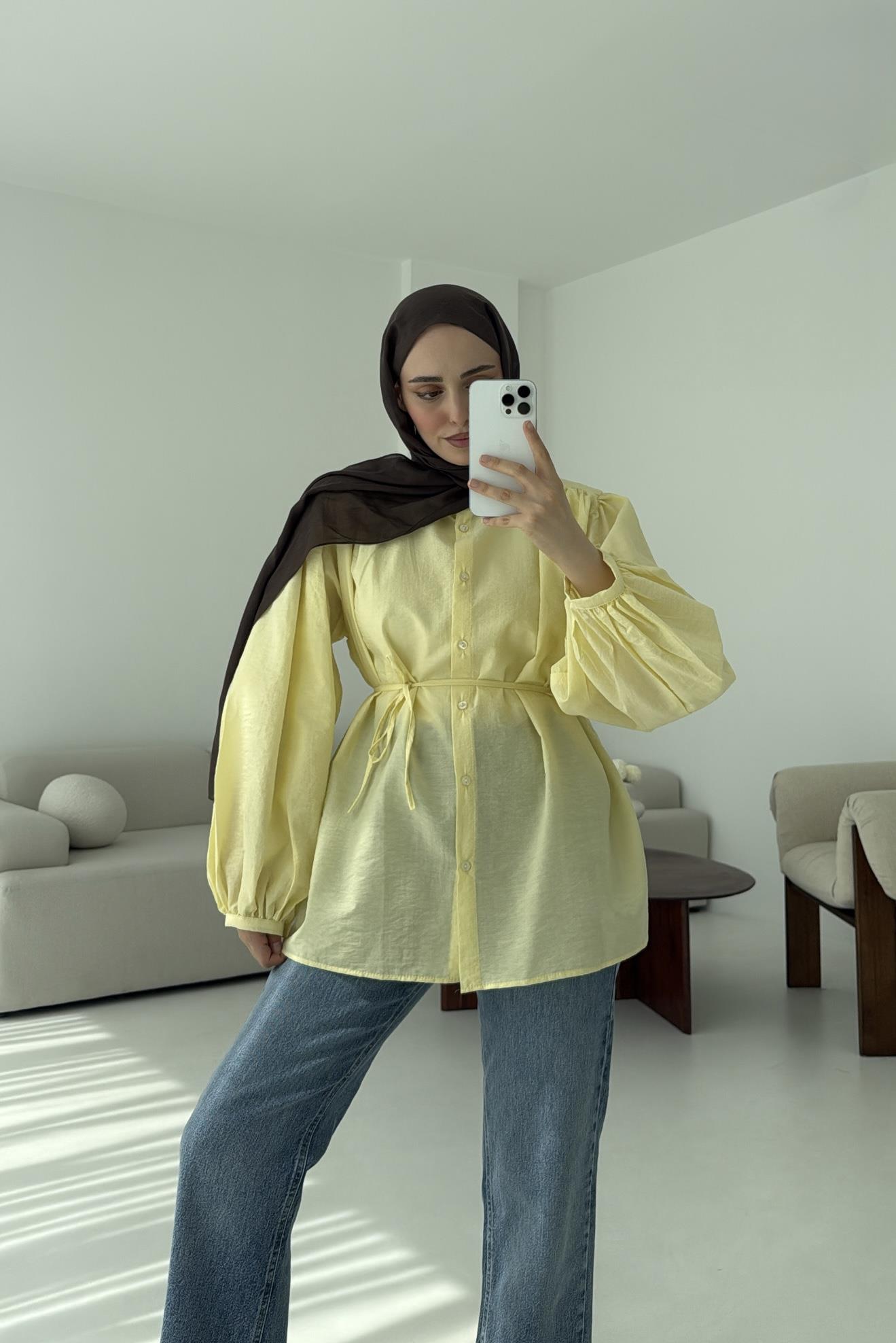 Risa Balon Kol Gömlek Sarı