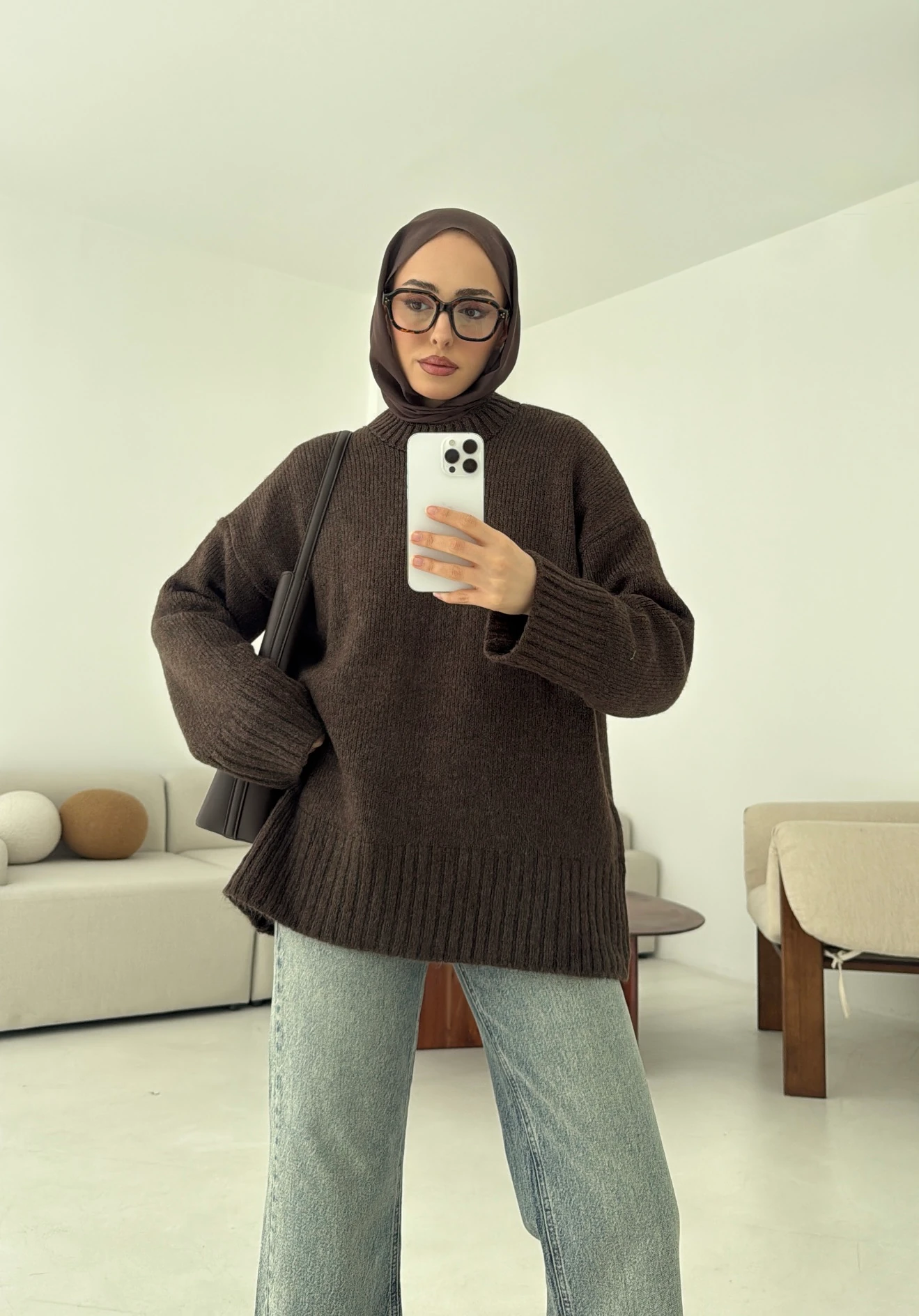 Oversize Soft Triko Kazak Kahve