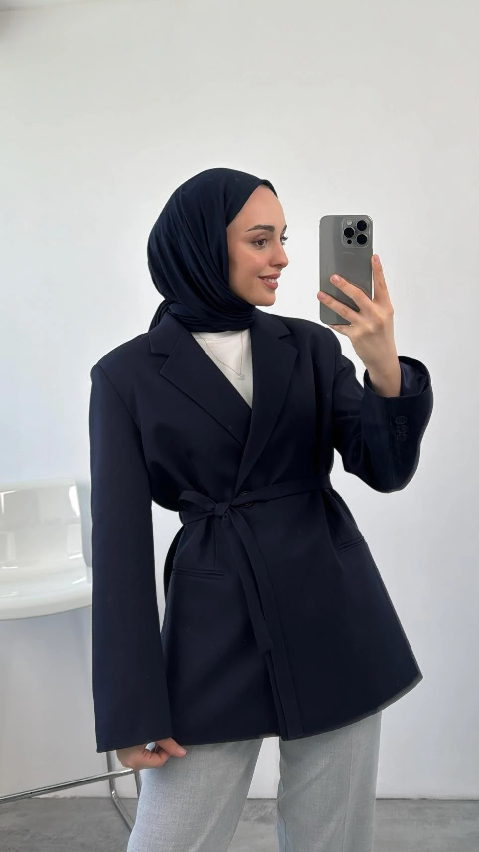 Bağlamalı Blazer Ceket Lacivert