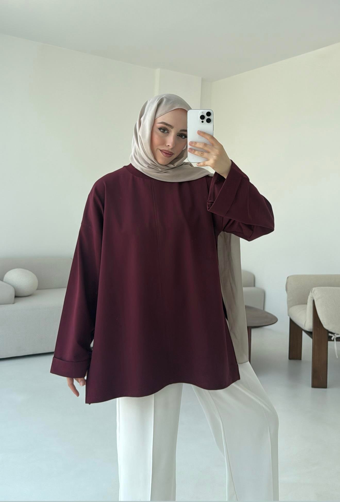 Bağlamalı Yanı Yırtmaç Detay Sweat Bordo