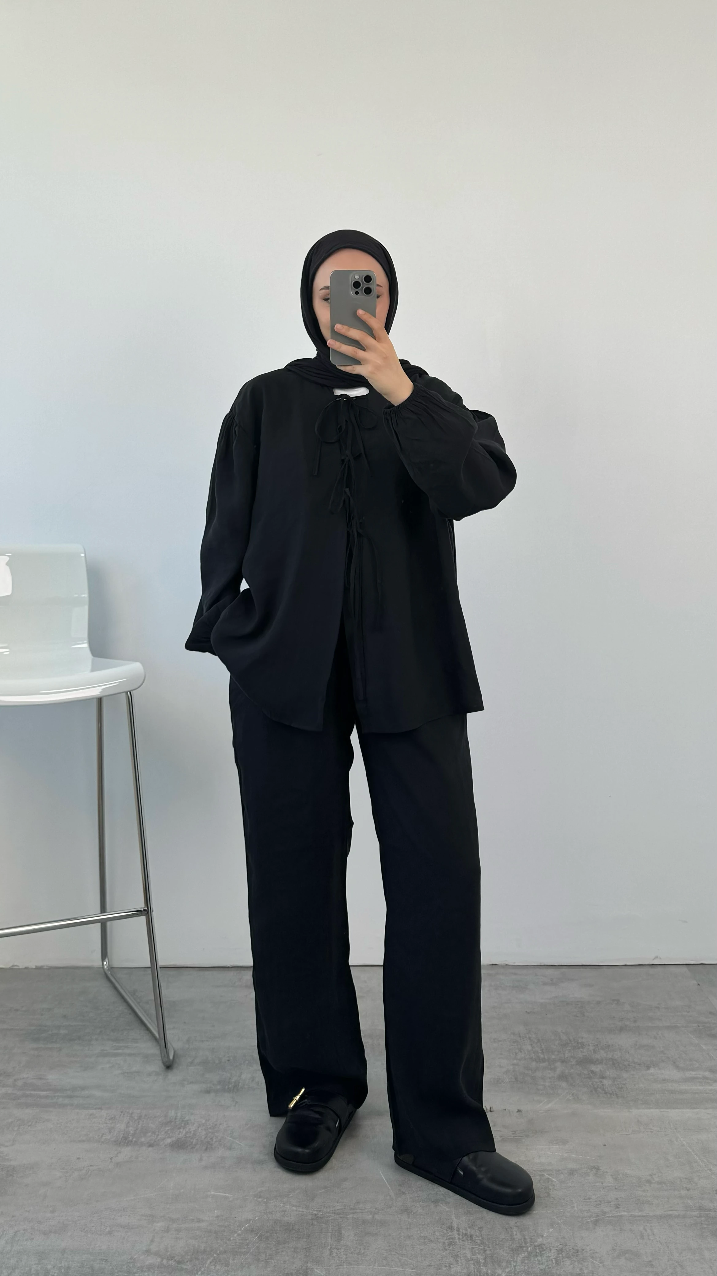 Tencel Önden Bağlamalı Kimonolu Takım Siyah