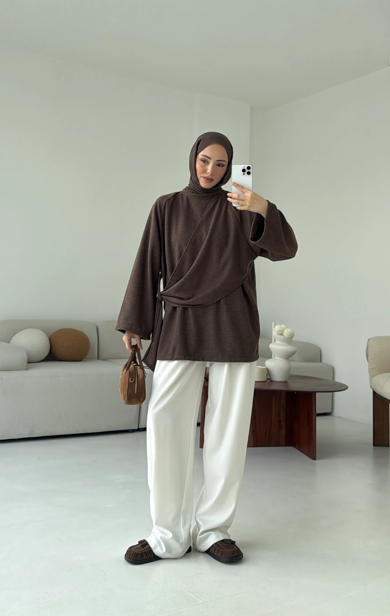 Yandan Şallı Tunik Kahve