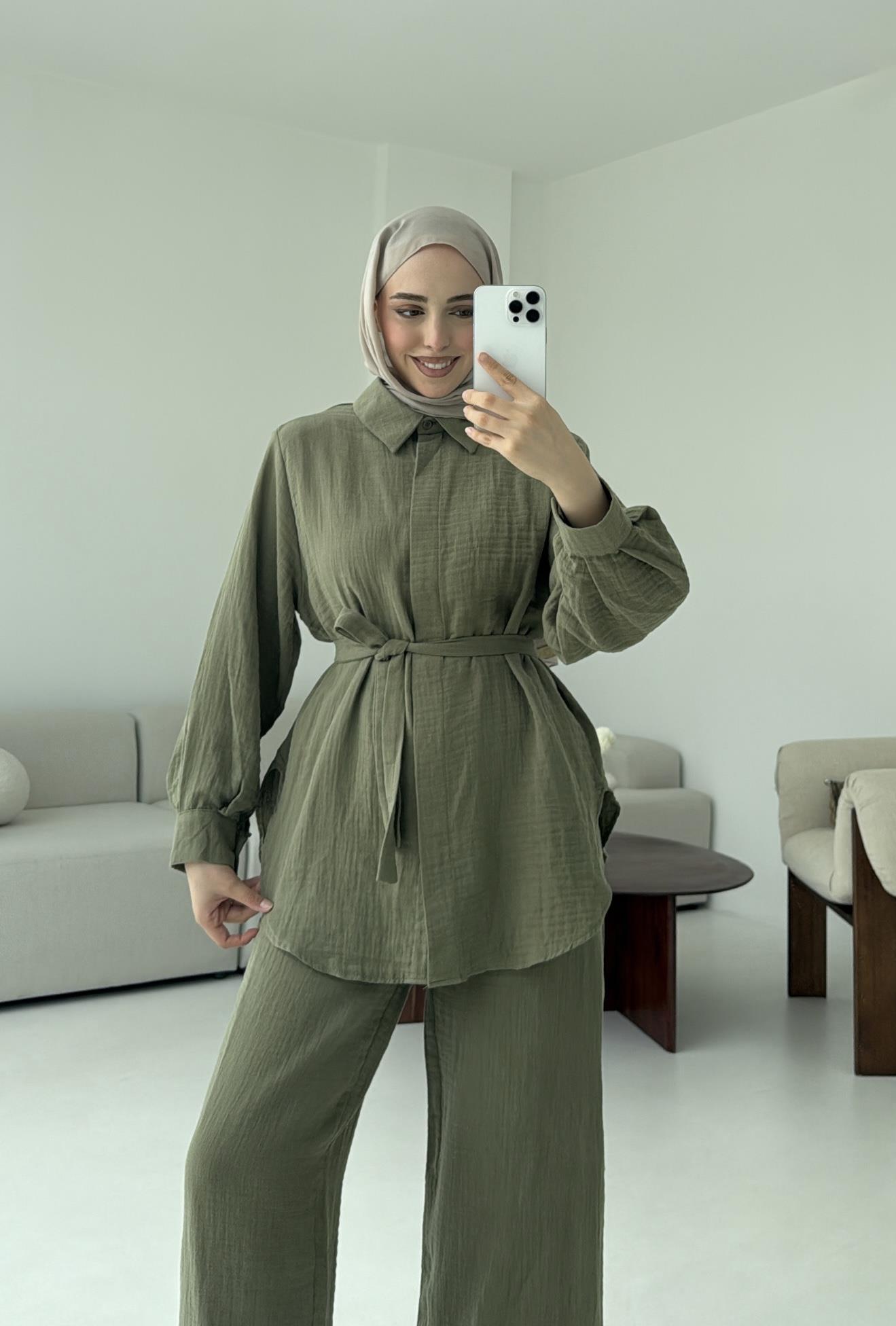 Müslin Gömleklİ Takım Haki