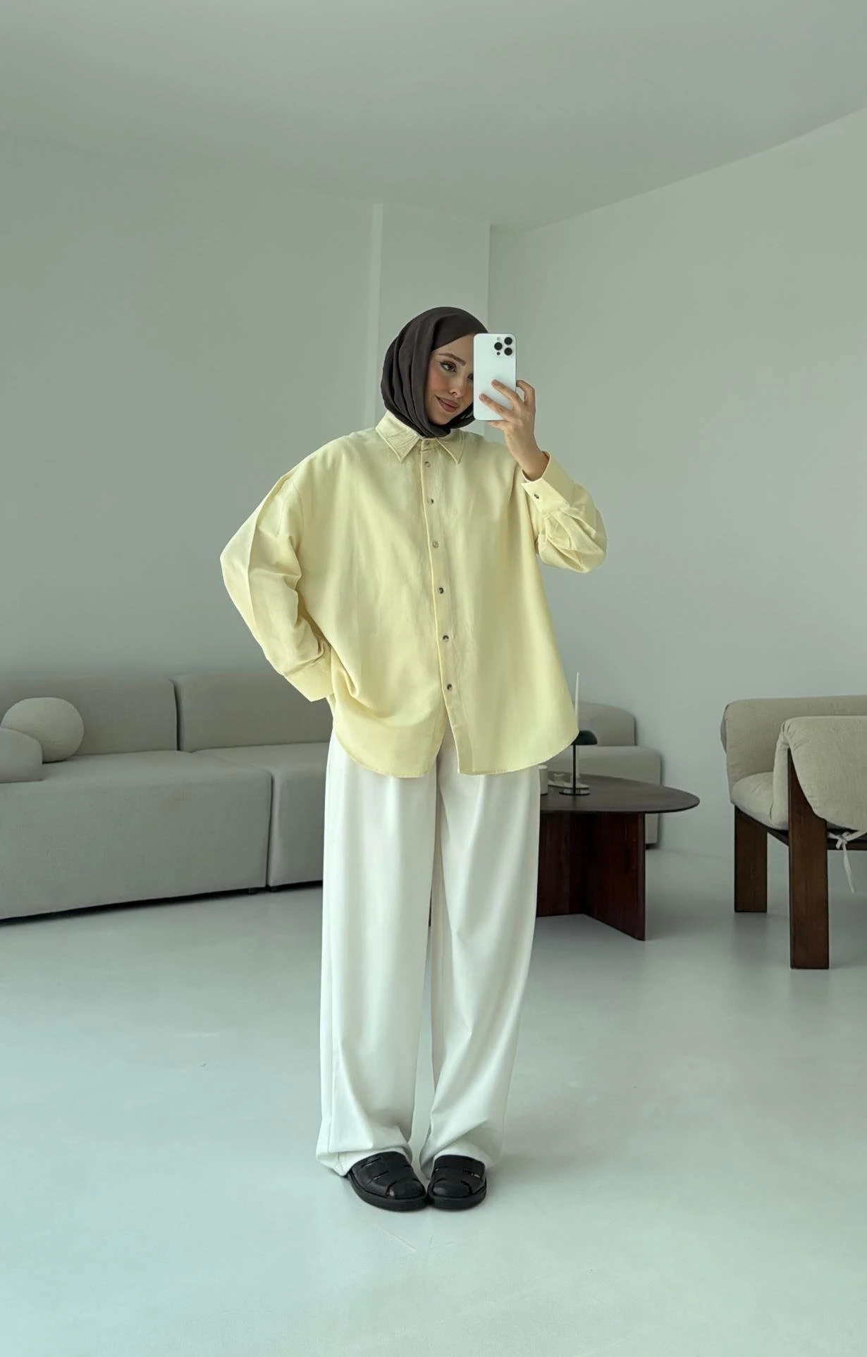 Basic Oversize  Keten Gömlek Sarı