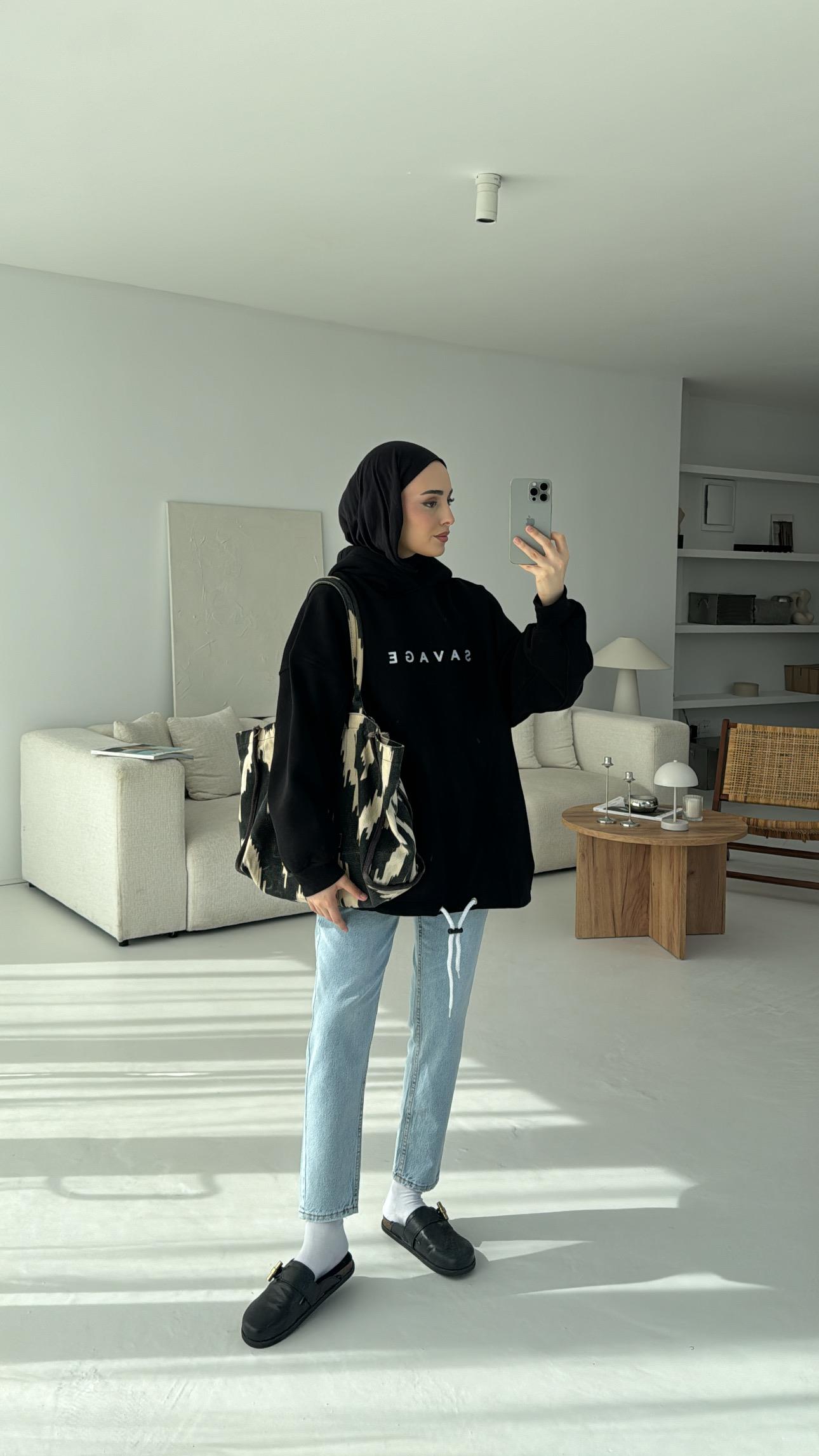 Savage Baskılı Swetshirt Siyah