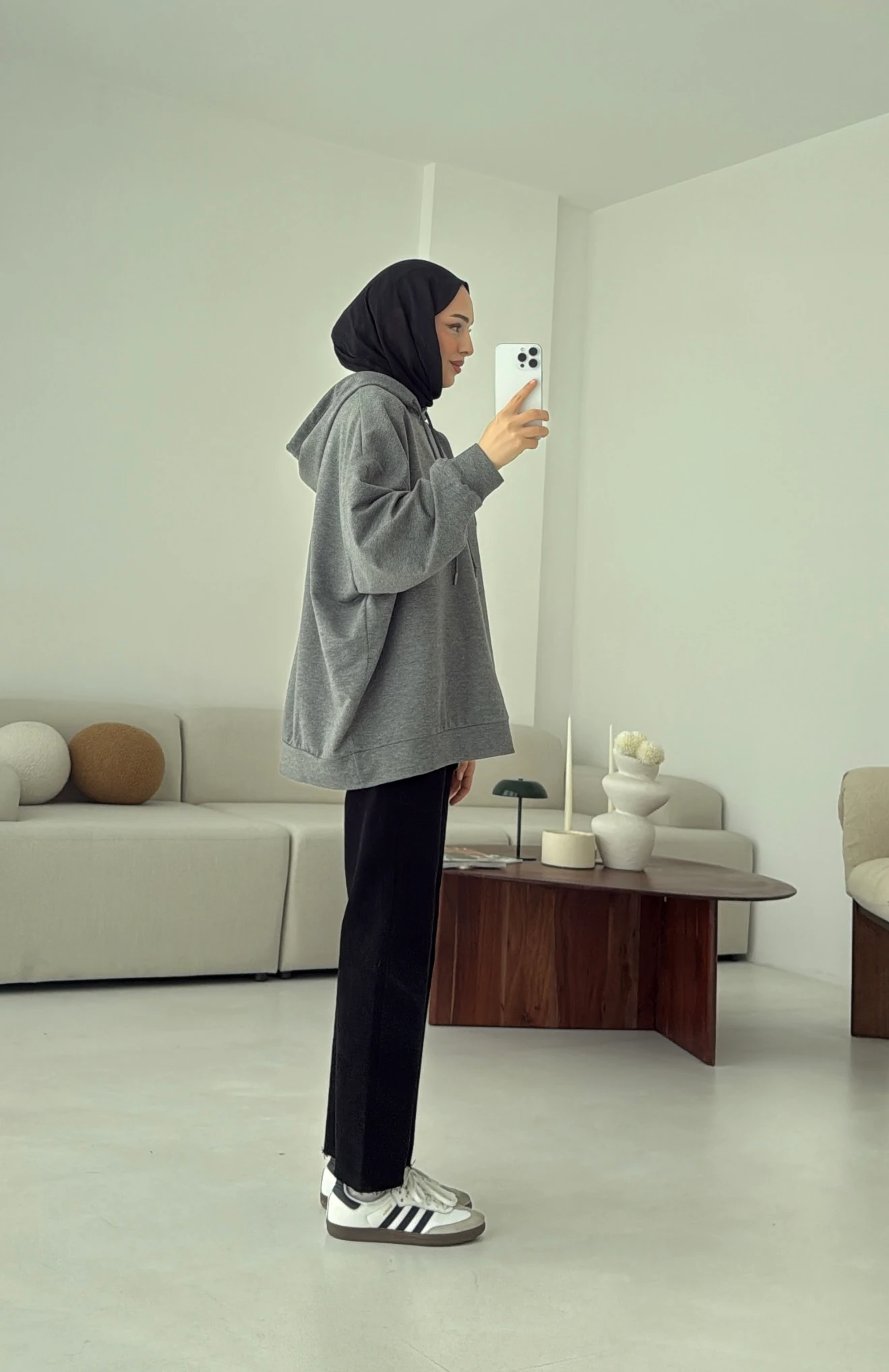 İki İplik Kapşonlu Sweat Antrasit