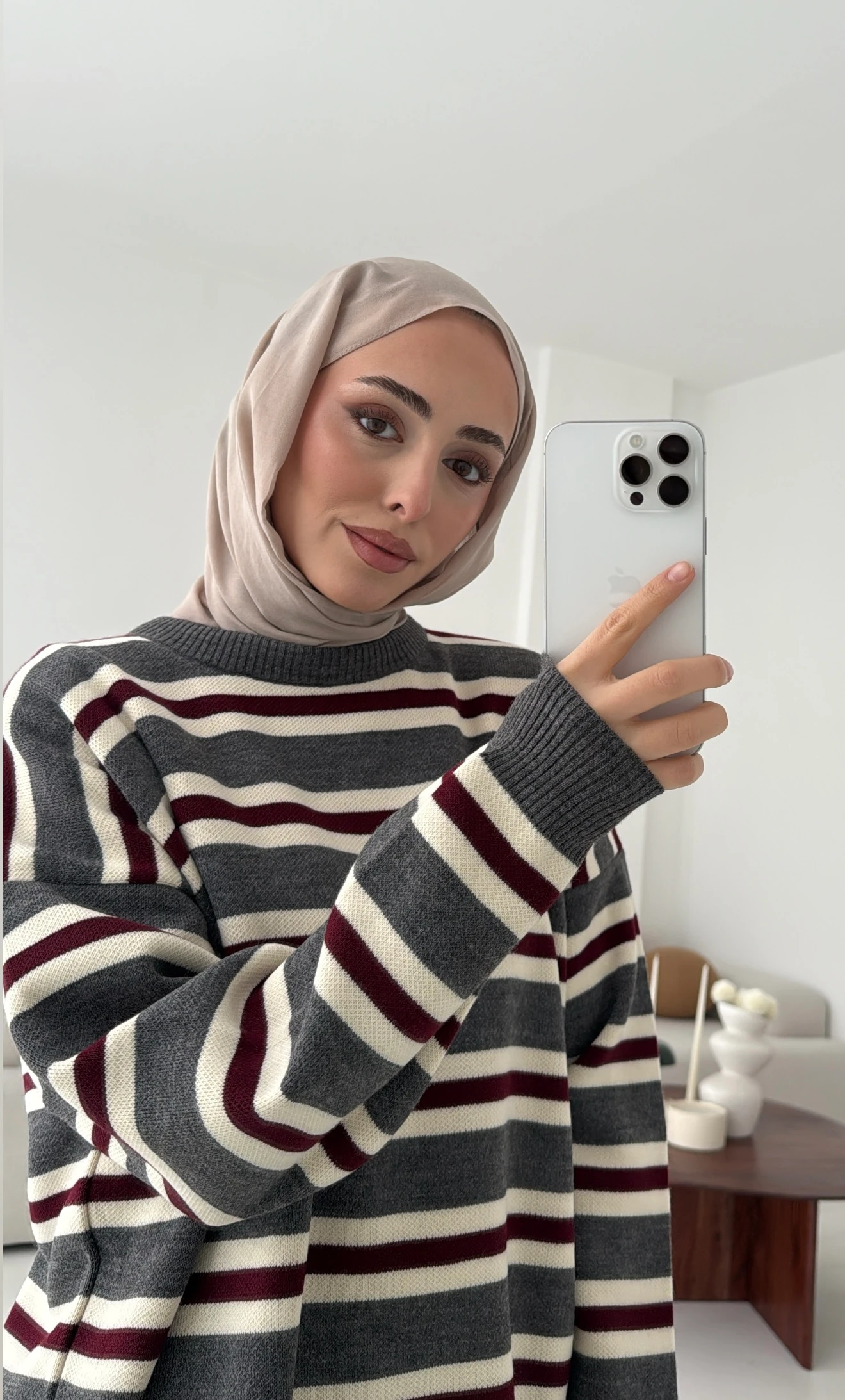 Bisiklet Yaka Çizgili Uzun Triko Kazak Siyah