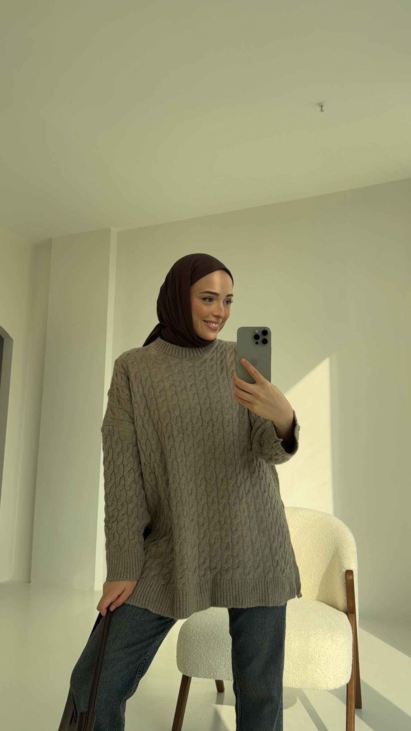Örgü Ve Yırtmaç Detaylı Triko Kazak
