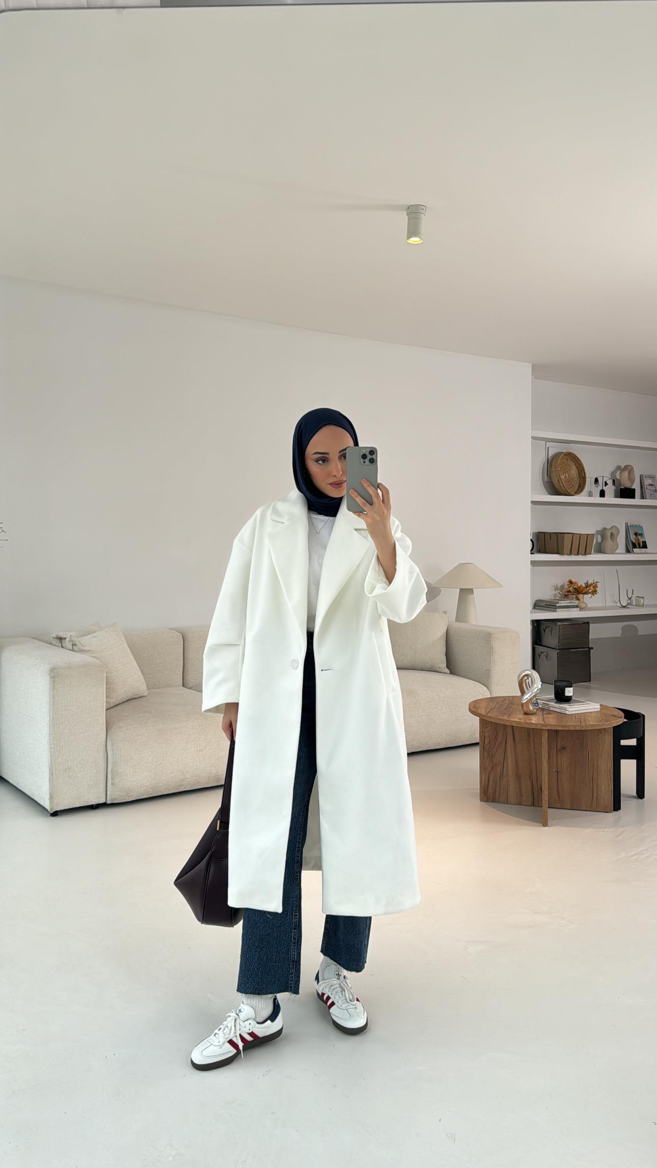Premium Kaşe Kaban Beyaz