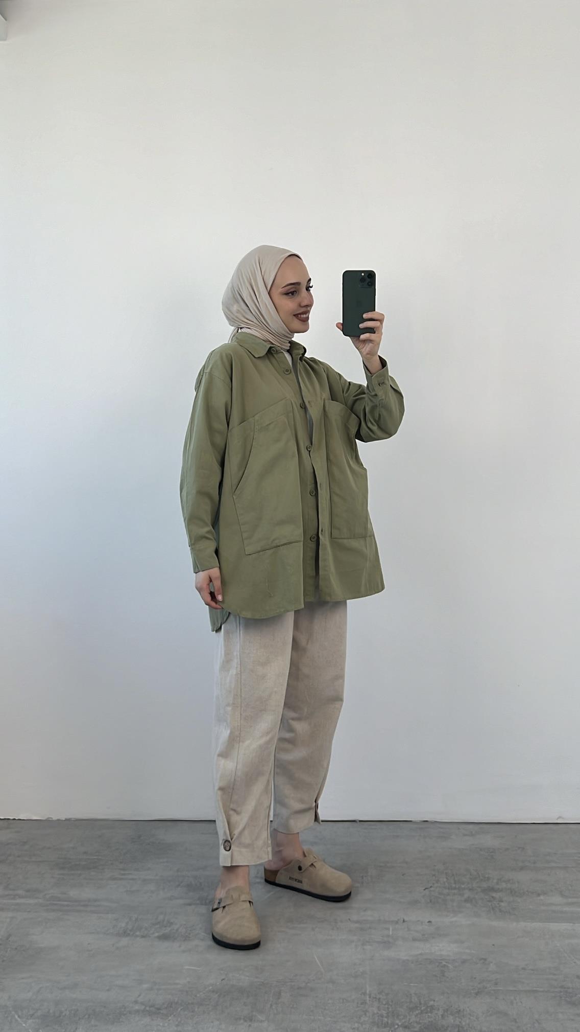 Gabardin İnce Yazlık Ceket Yeşil