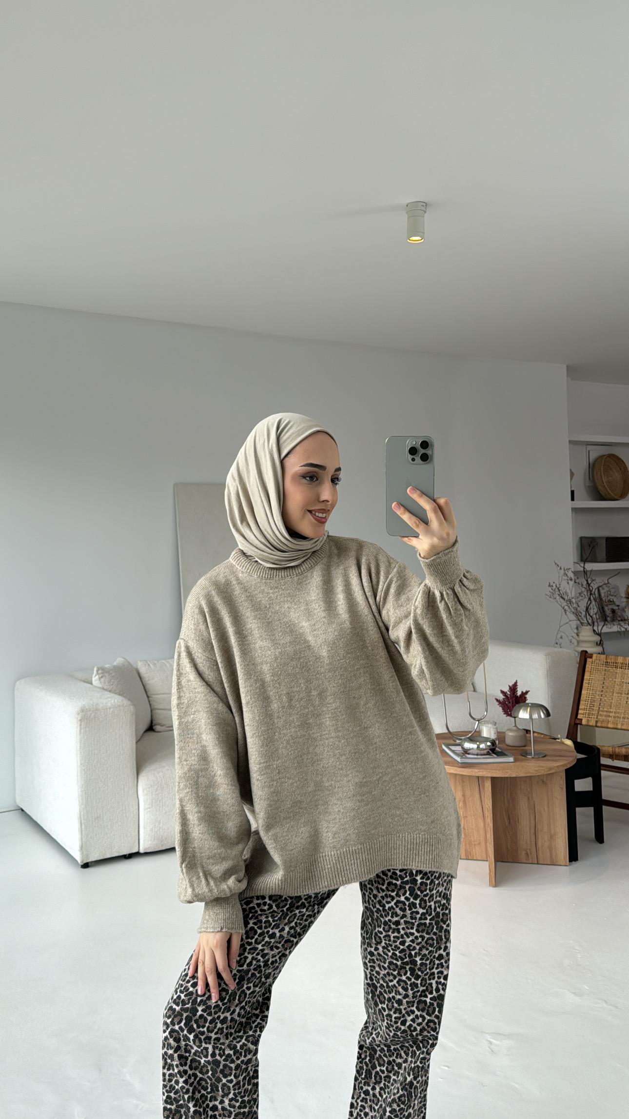 Pamuklu Hafif Balon Kol Vizon Trkiko