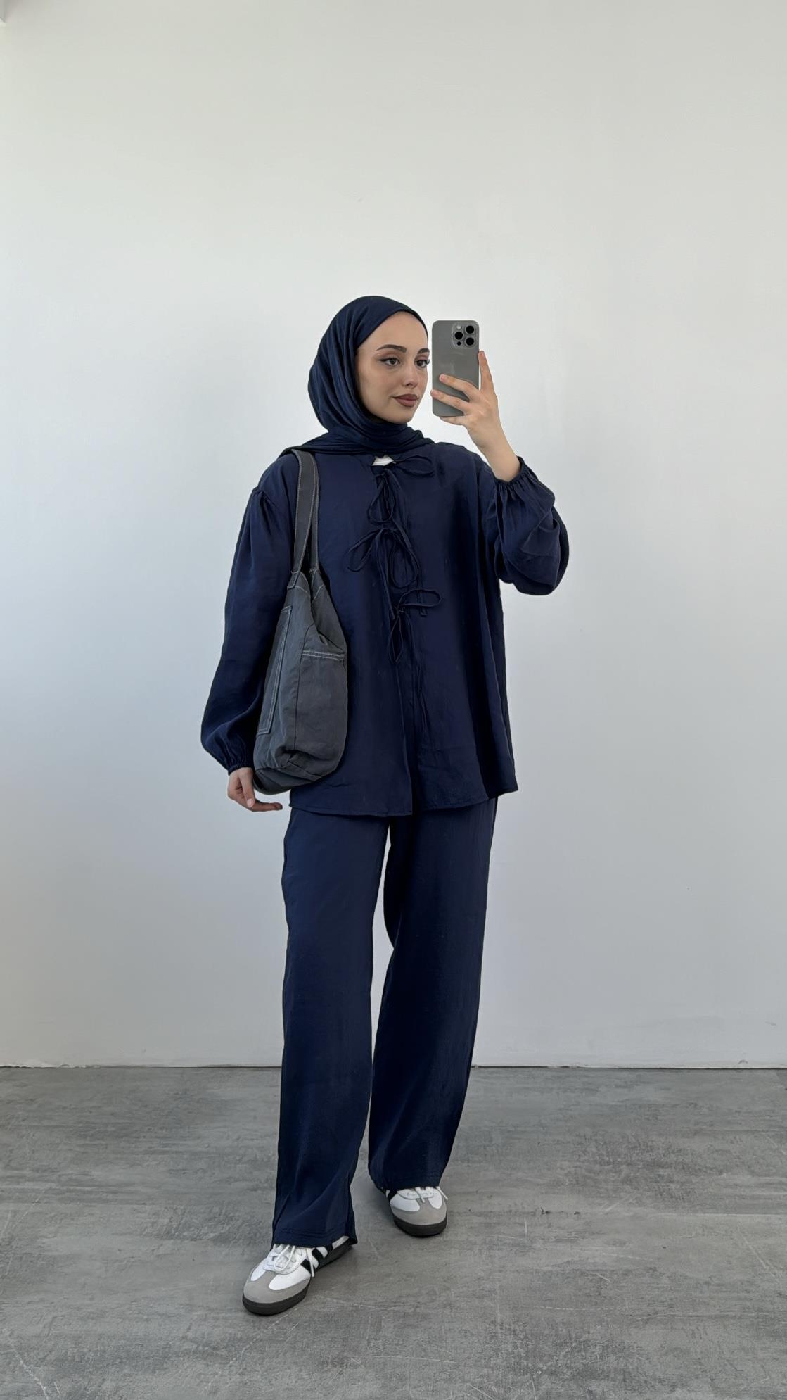 Tencel Önden Bağlamalı Kimonolu Takım Lacivert