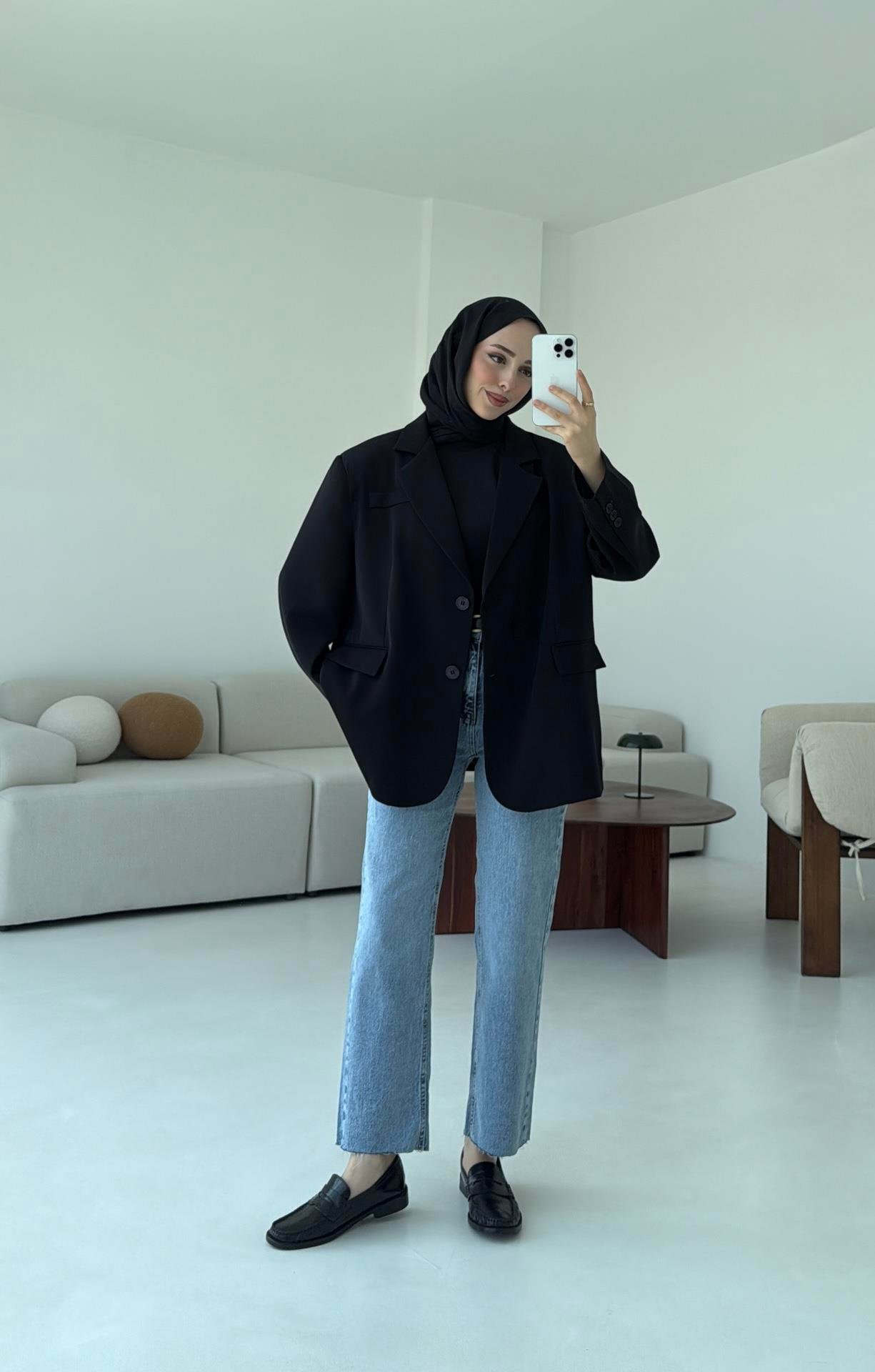 Çift Dügmeli Oversize Blazer Ceket Siyah