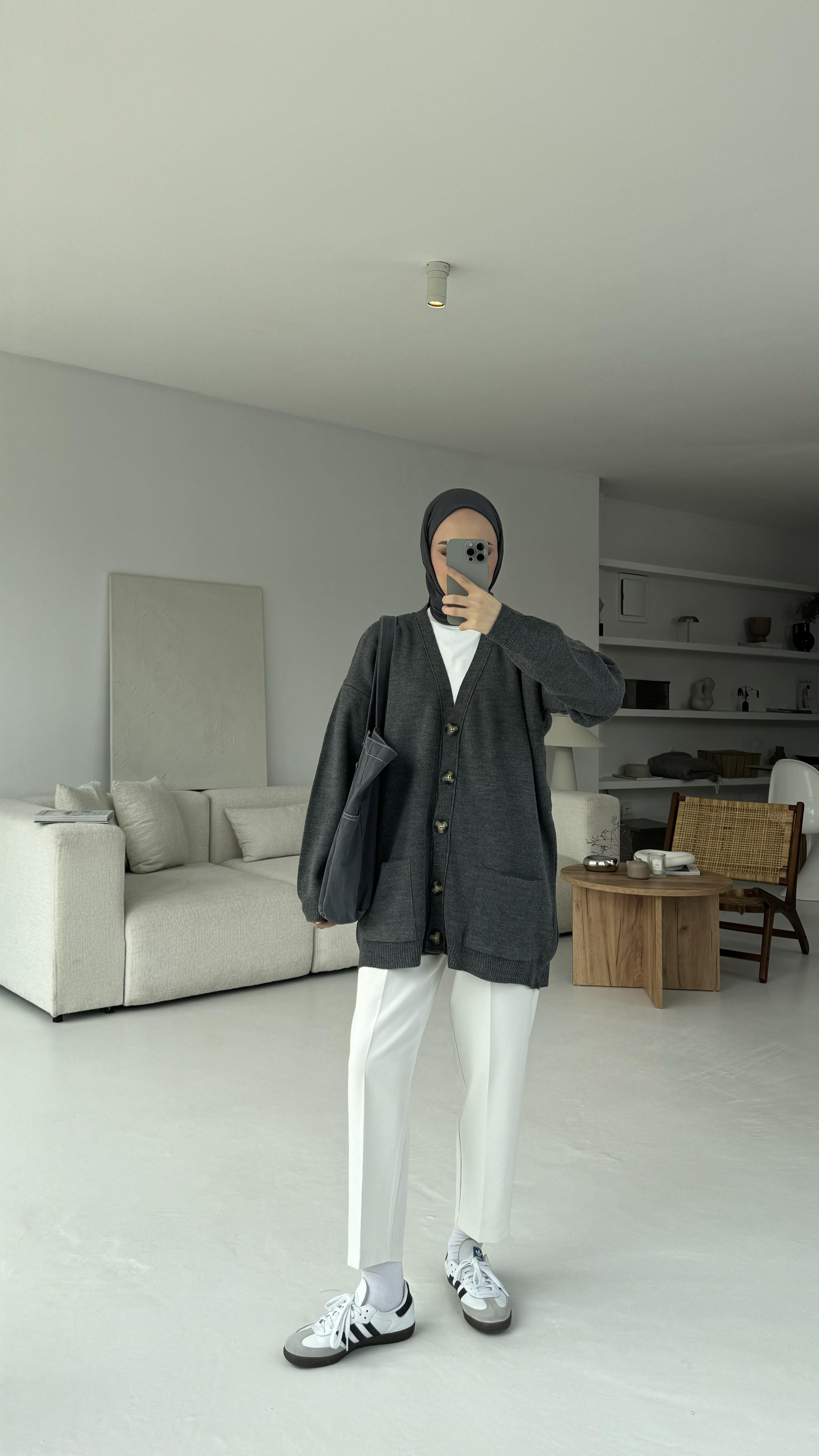 Cepli Triko Hırka Gri