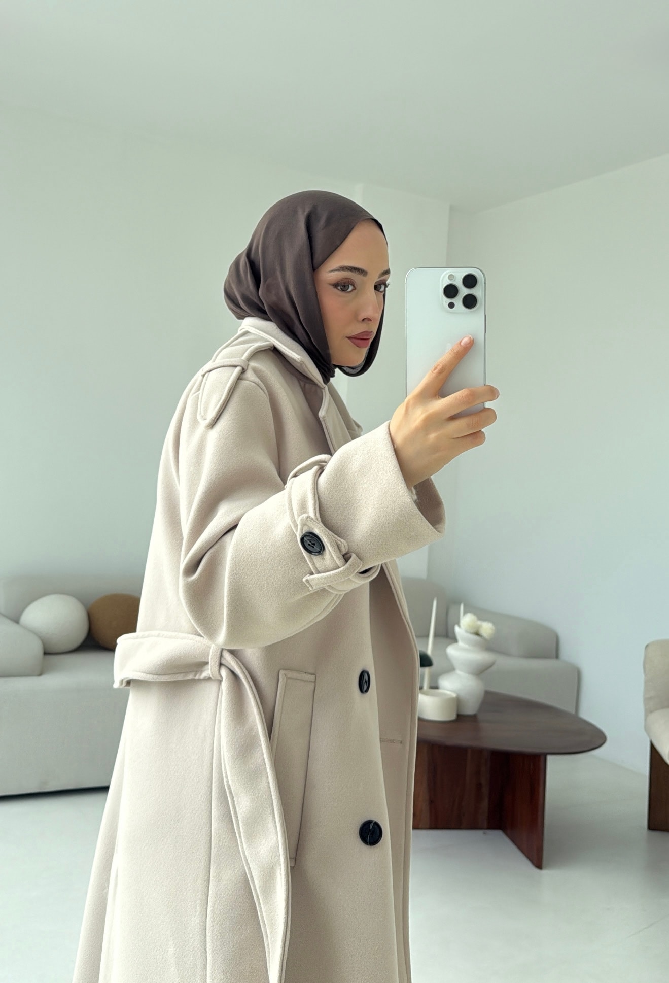 Premium Uzun Kaşe Kaban Bej