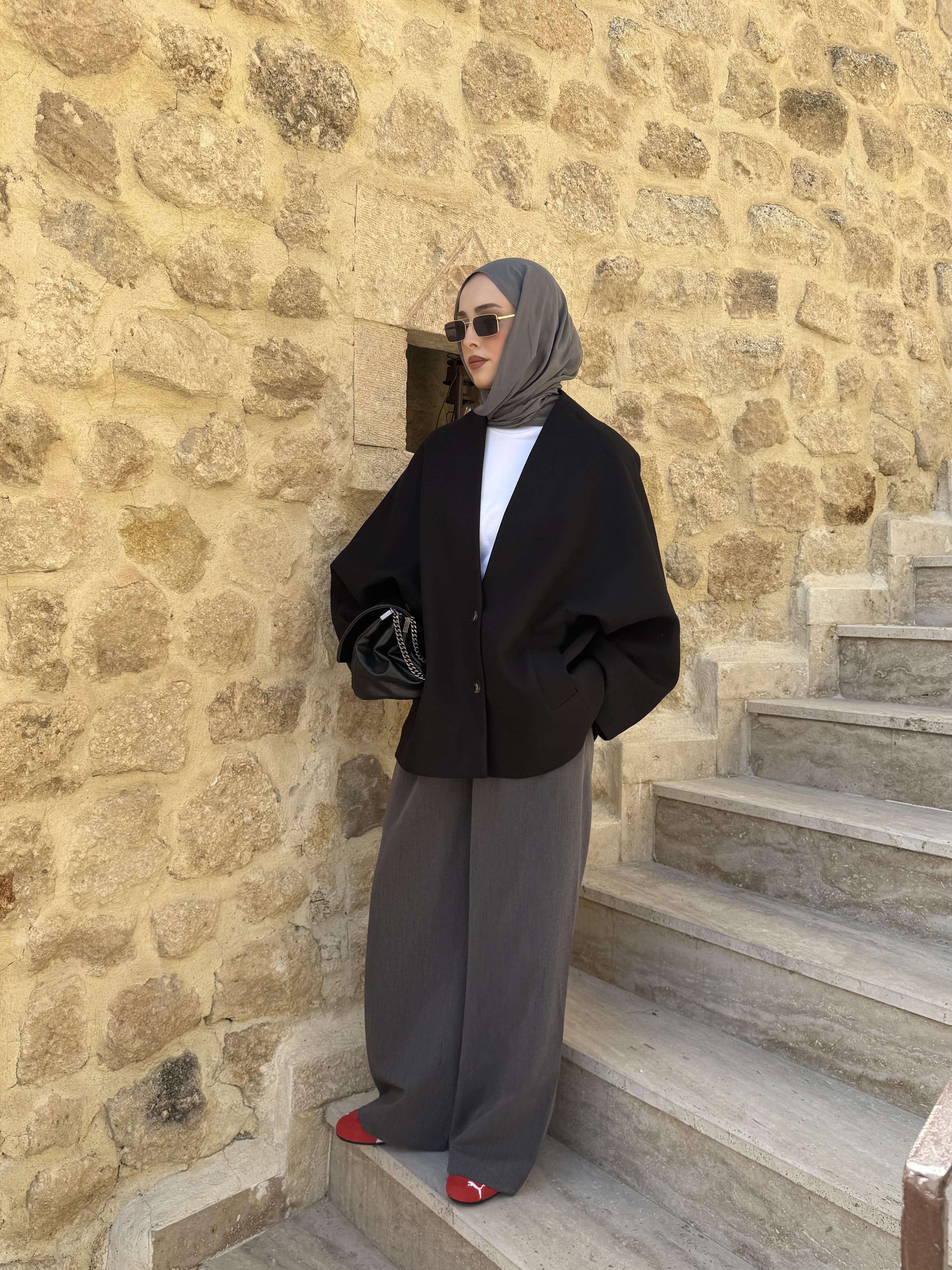 Soft Oversize Kaşe Kaban Siyah
