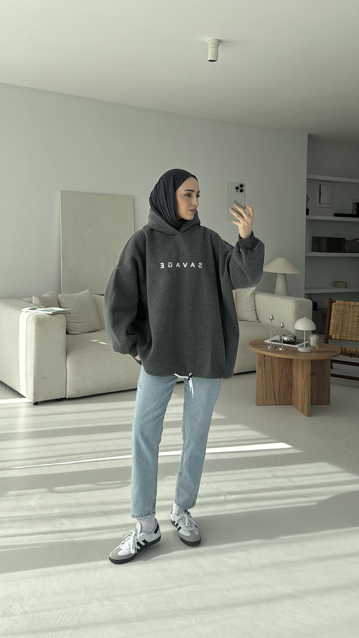 Savage Baskılı Swetshirt Antrasit