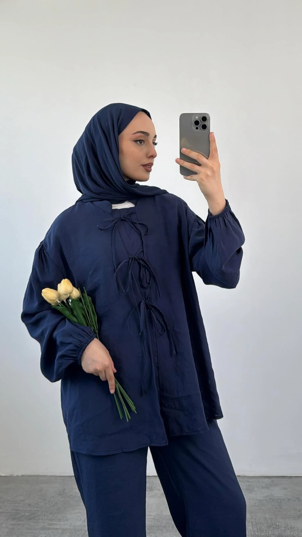 Tencel Önden Bağlamalı Kimonolu Takım Lacivert