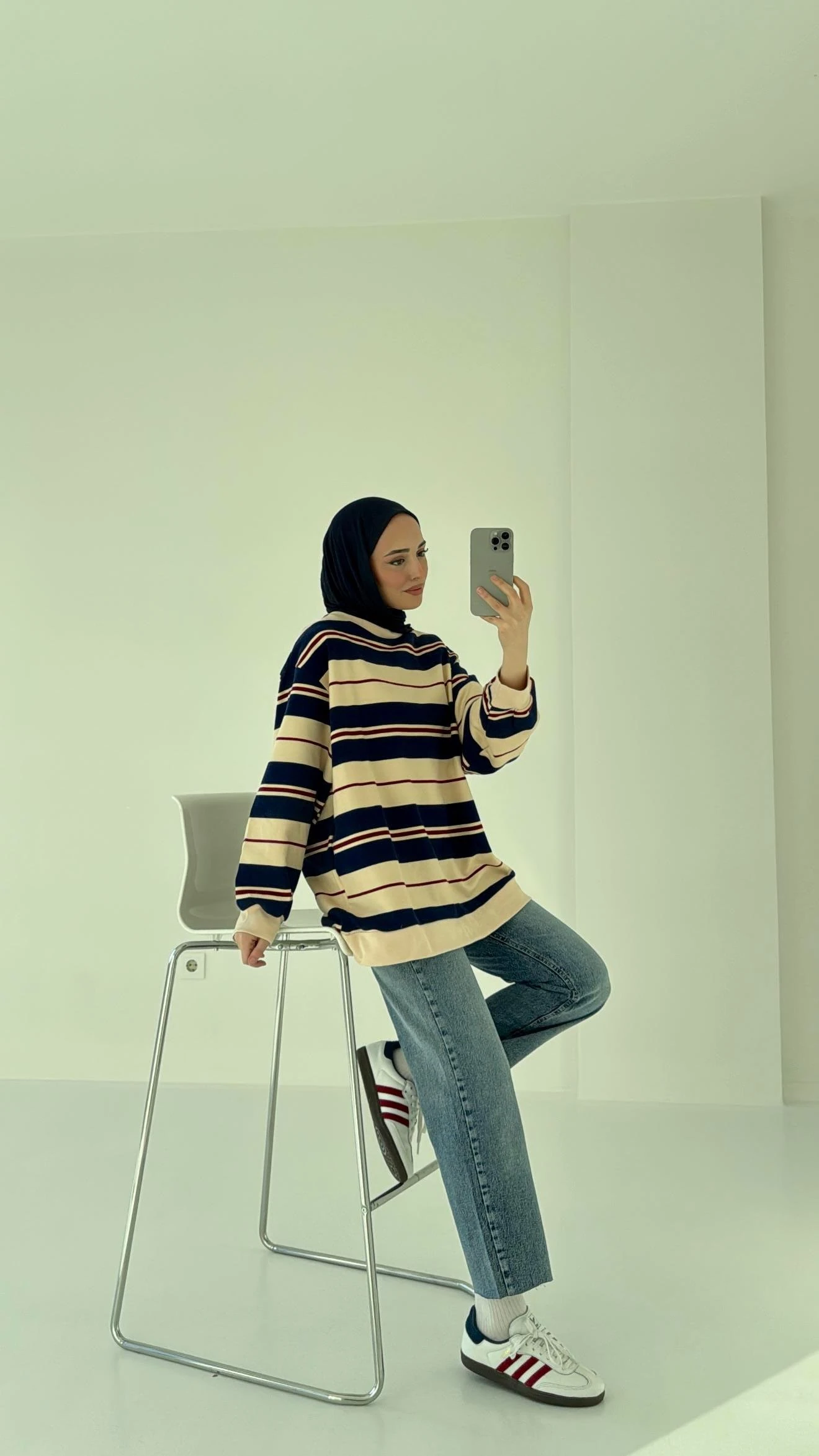 Çizgili Oversize Sweatshirt