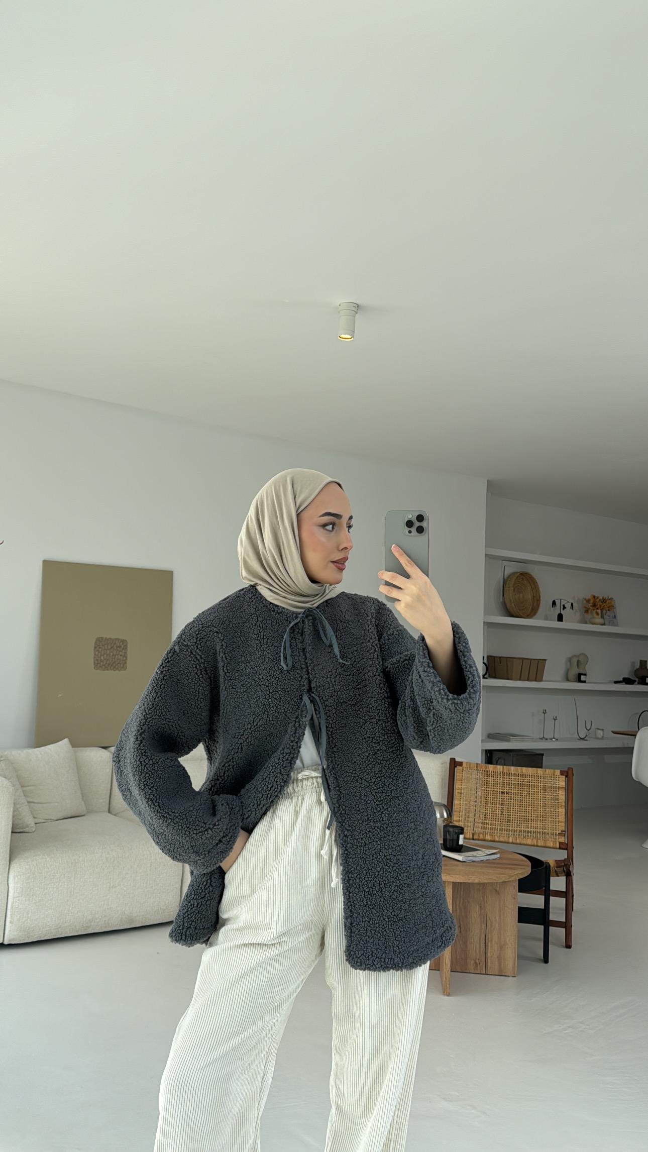 Teddy Bağlamalı Ceket Antrasit