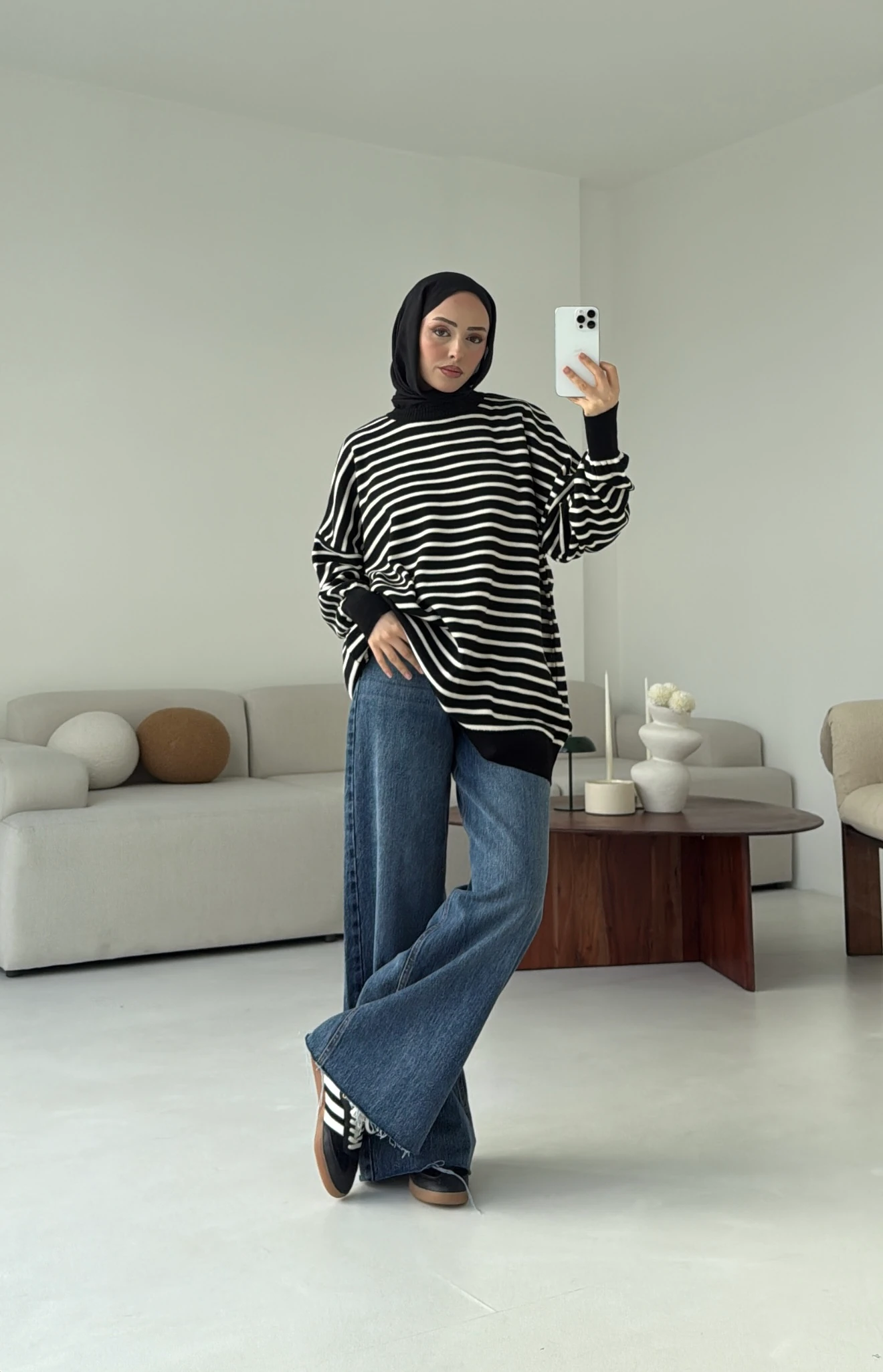 Çizgili Triko Kazak Siyah