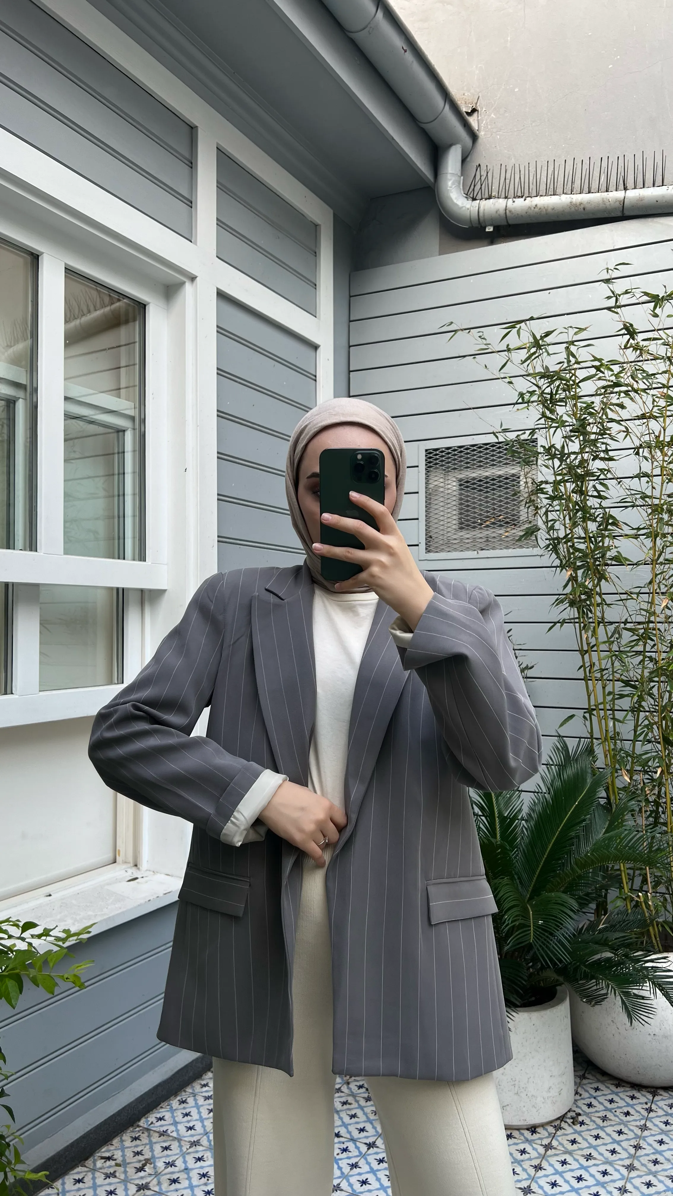 Antrasit Çizgili Blazer Ceket