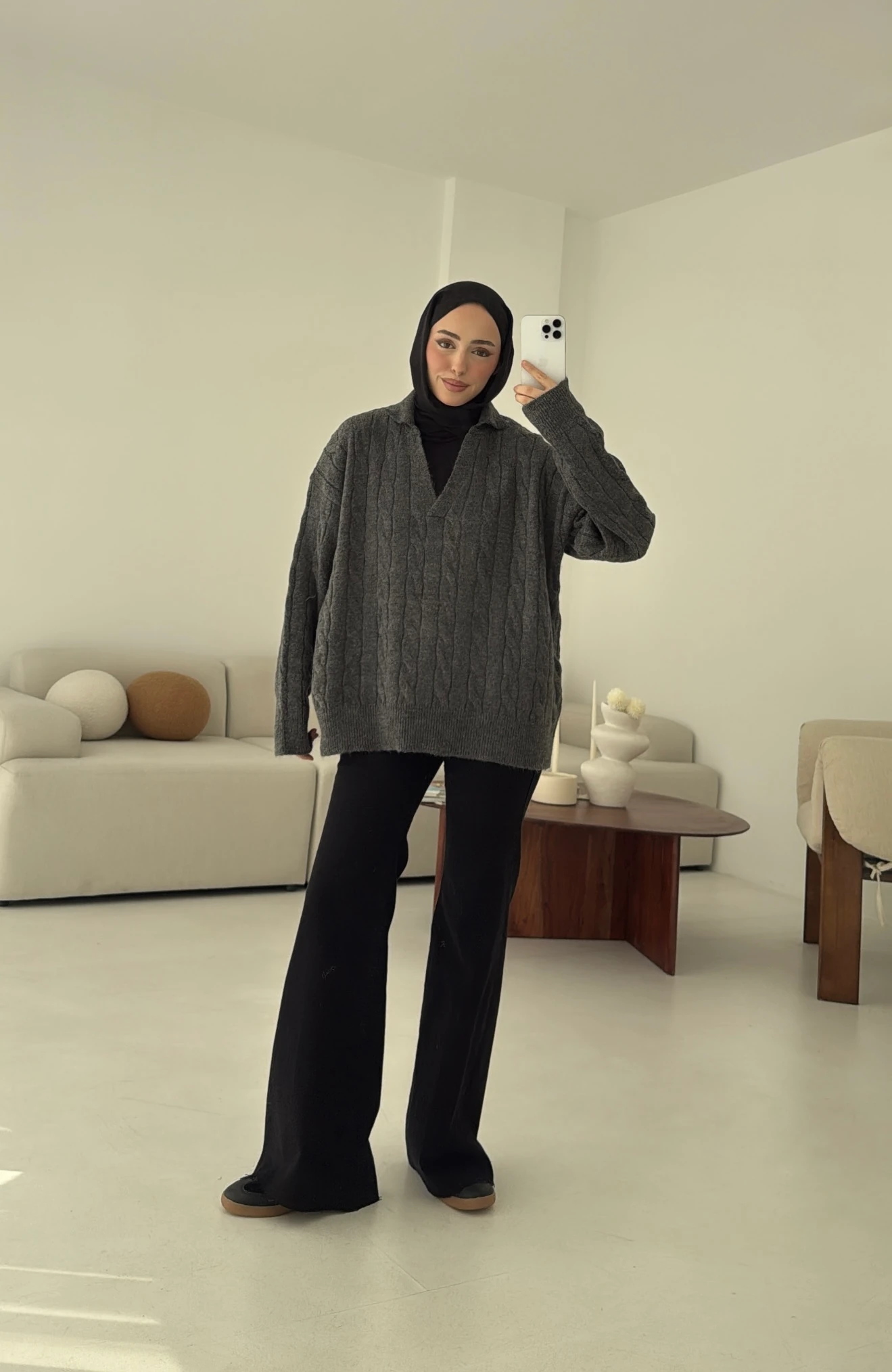 Polo Yaka Örgü Kazak Antrasit