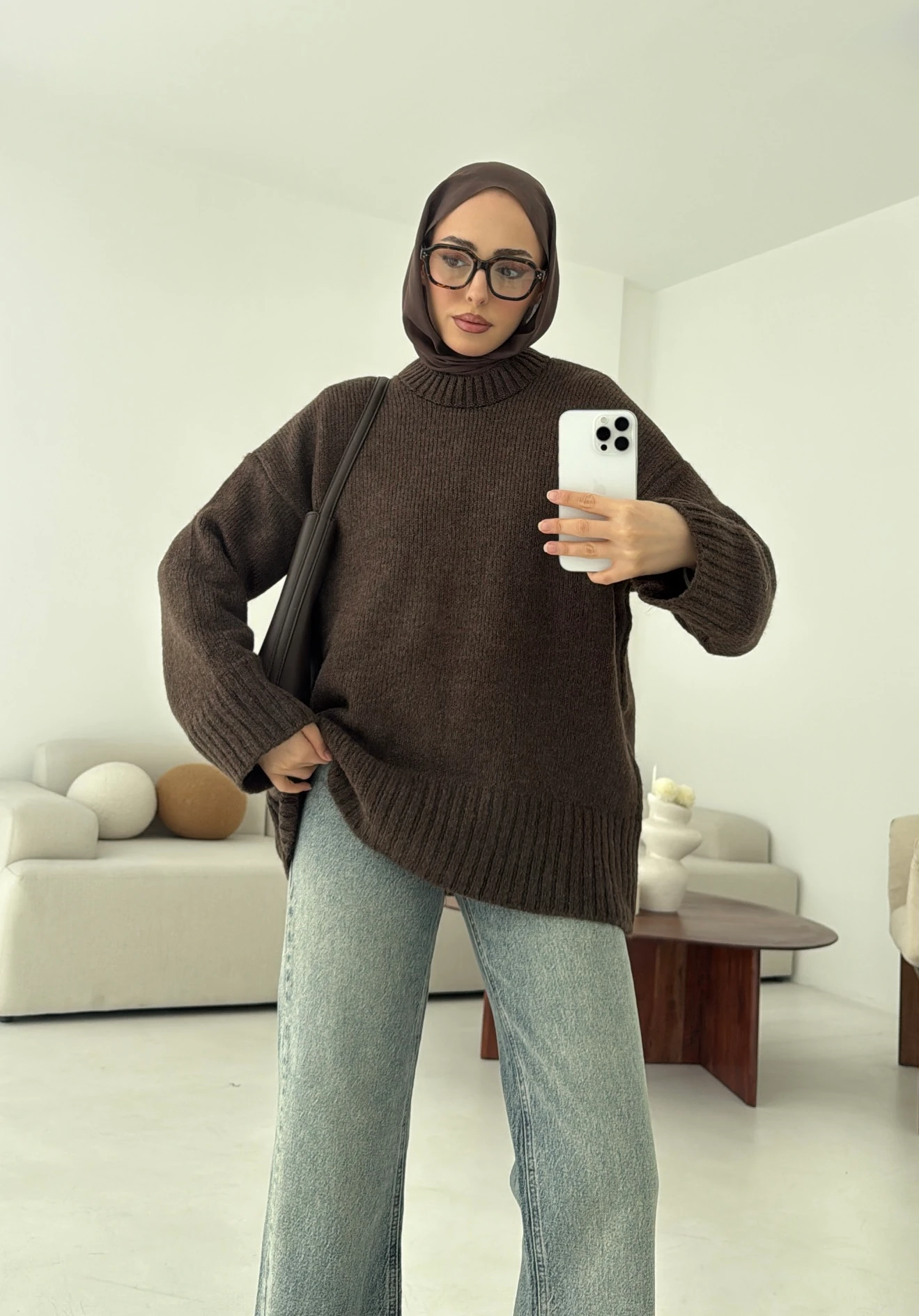 Oversize Soft Triko Kazak Kahve