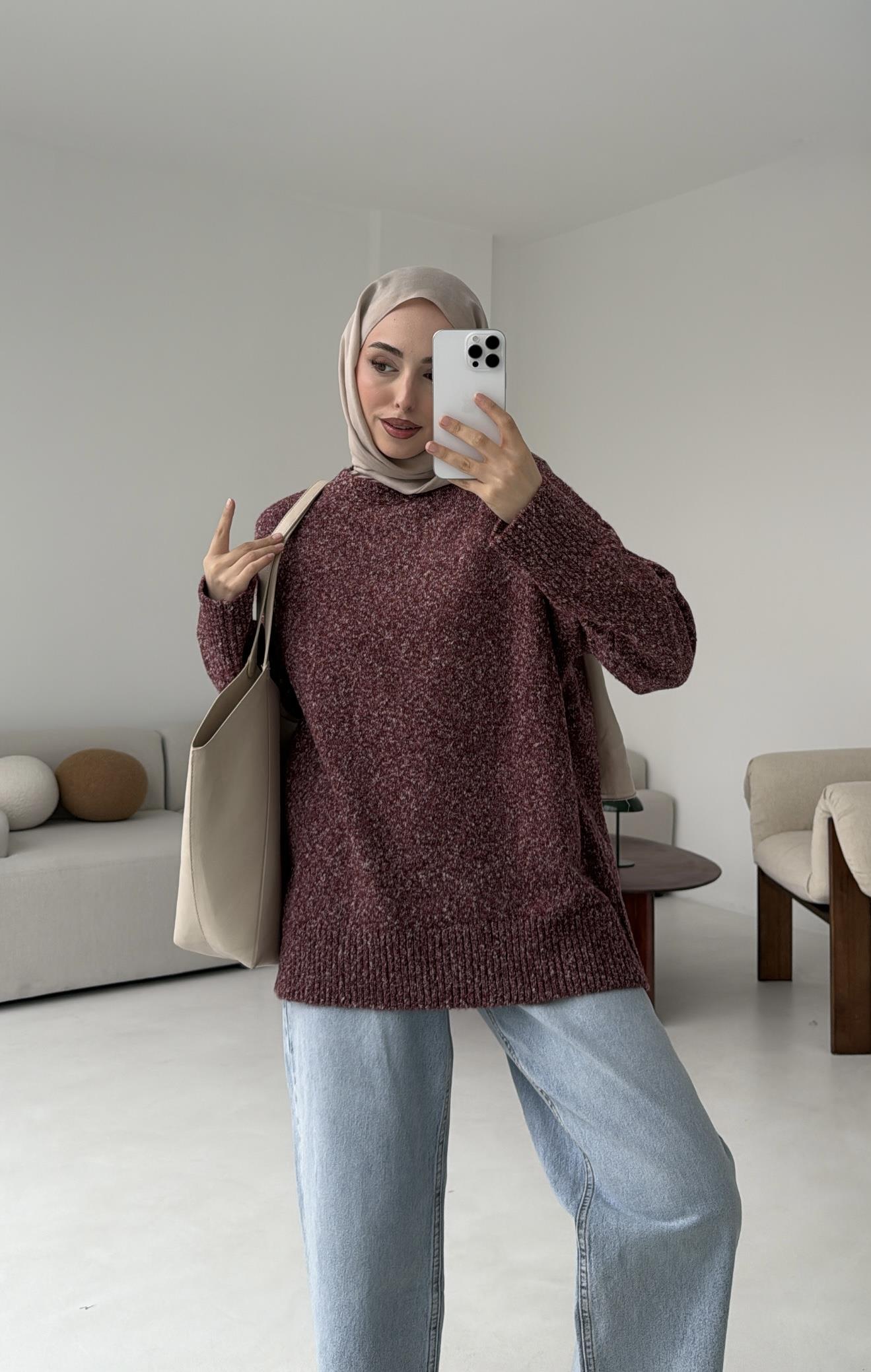 Geçişli Triko Kazak Bordo