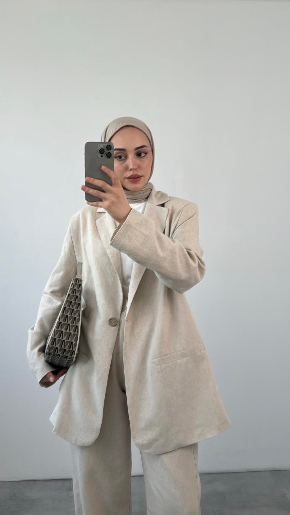 Keten Blazer Ceket Taş
