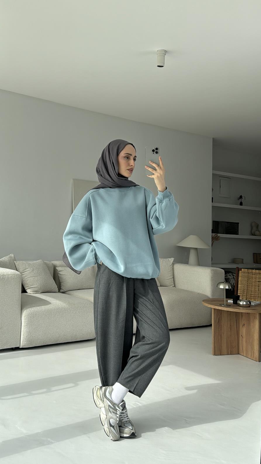Oversize Mavi Sweatshırt