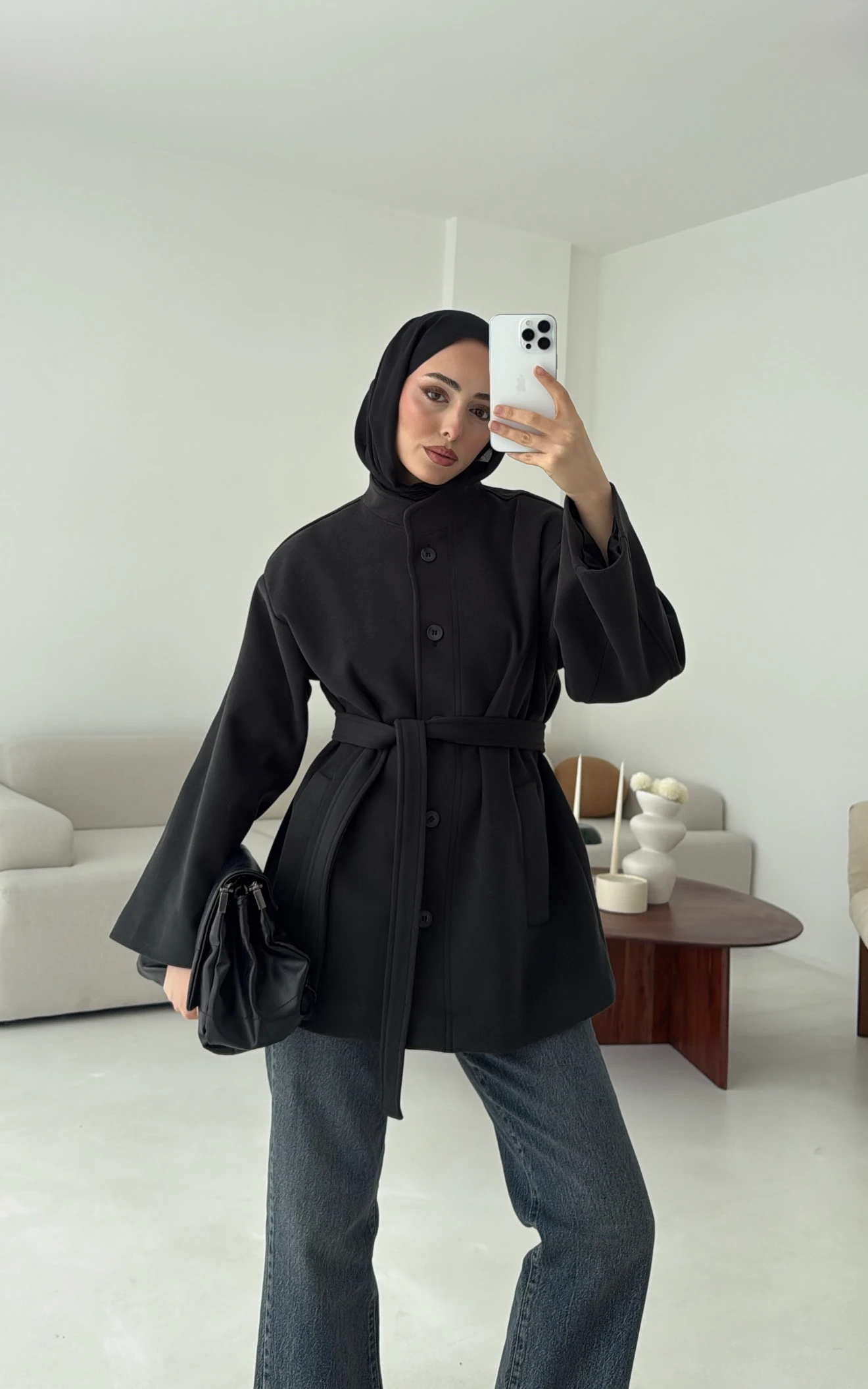 Hakim Yaka Atkılı Ceket/Kaban Koyu Gri