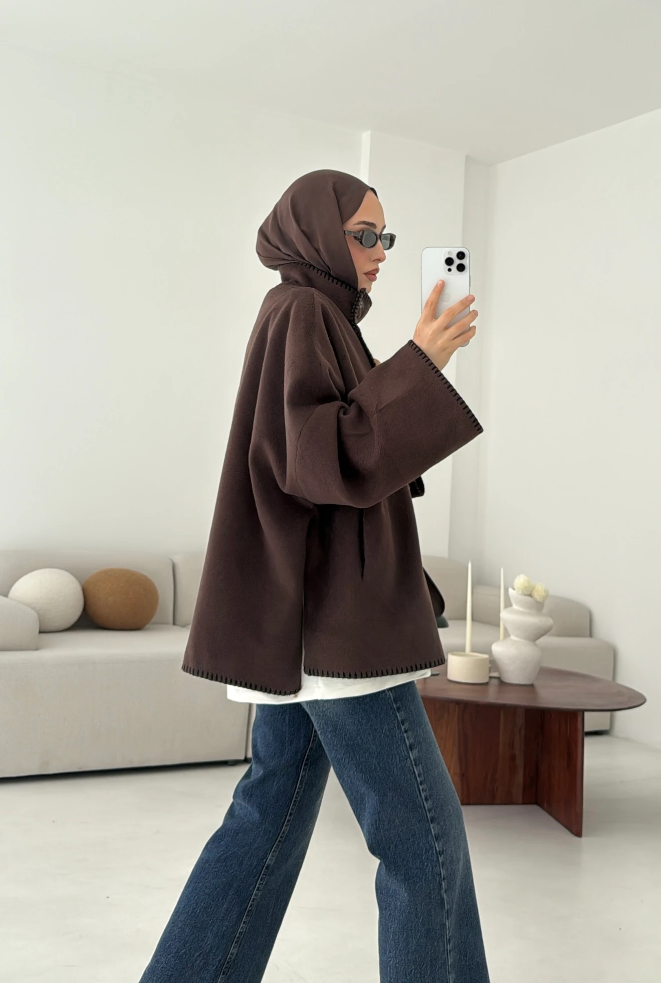 Nakış Detay Premium Kaban Kahve