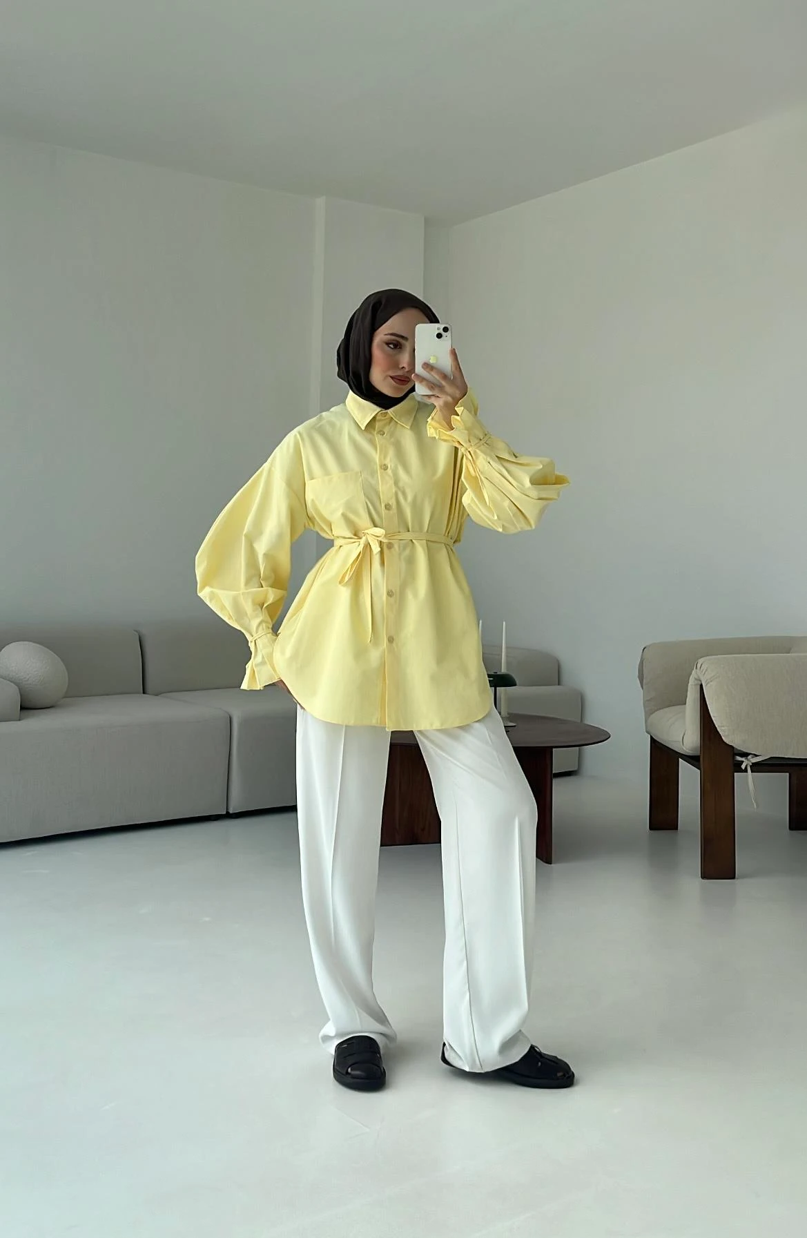 Kol Detay Tasarım Gömlek Sarı